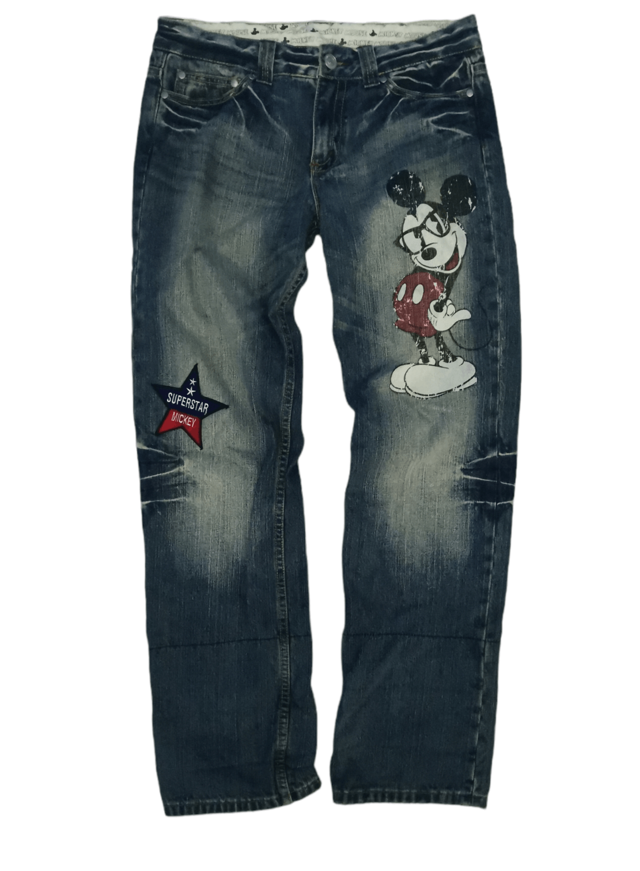 Disney Mickey Disney Denim Pants Rare Paint Distressed Size US 31 - 1 Thumbnail