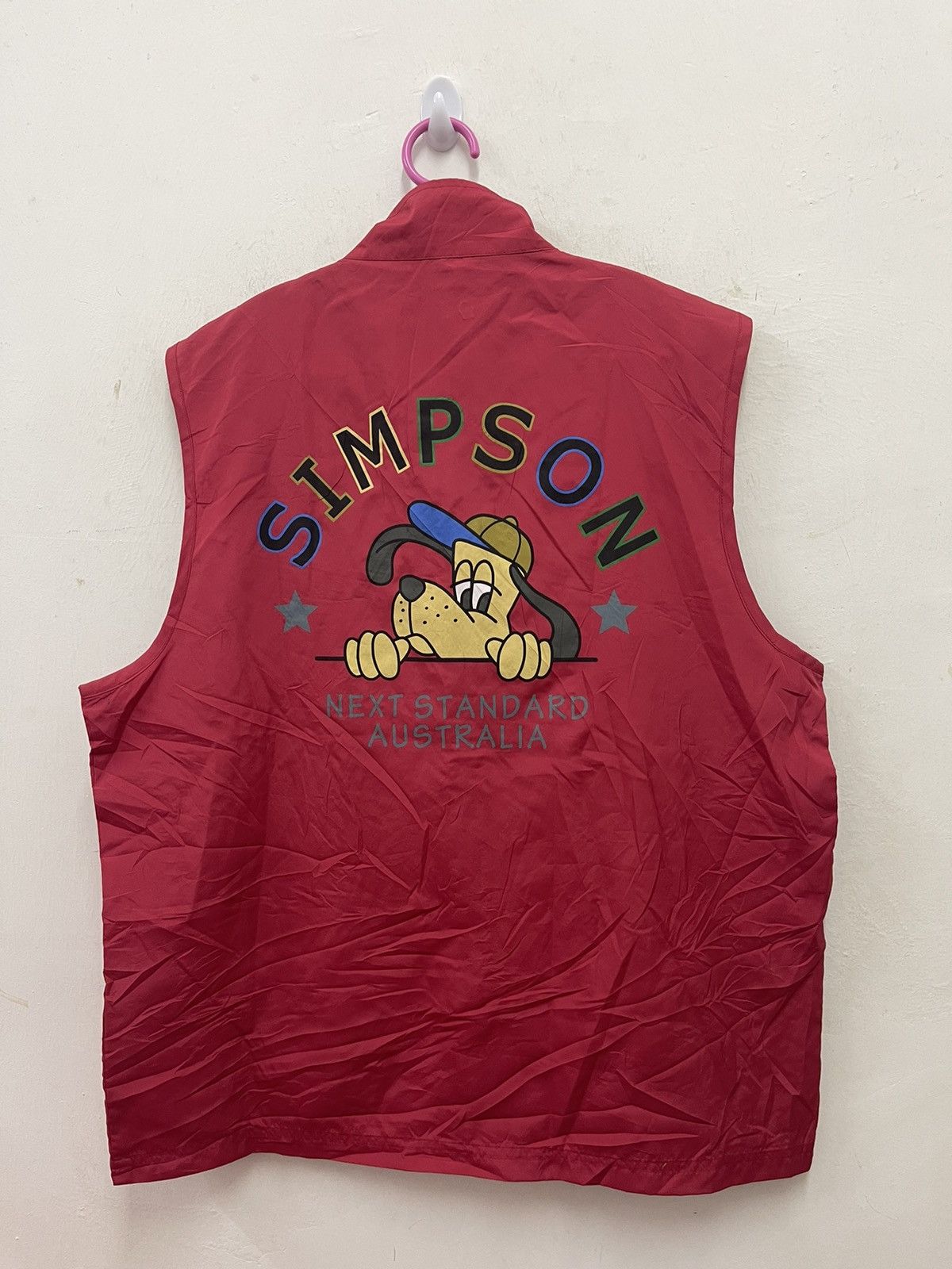 image of Vintage Simpson Spell Out Big Logo Vest in Red, Men's (Size Large)