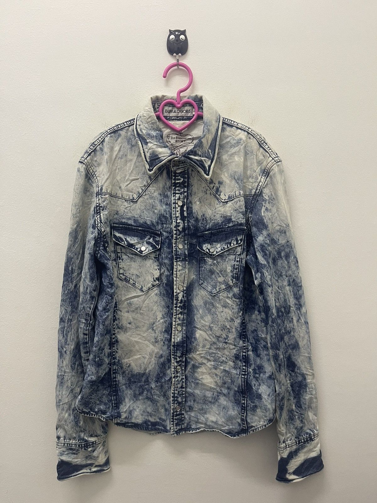 image of Vintage Buffalo Bobs Snap Button Acid Wash Denim in Acid Wash Blue, Men's (Size Small)