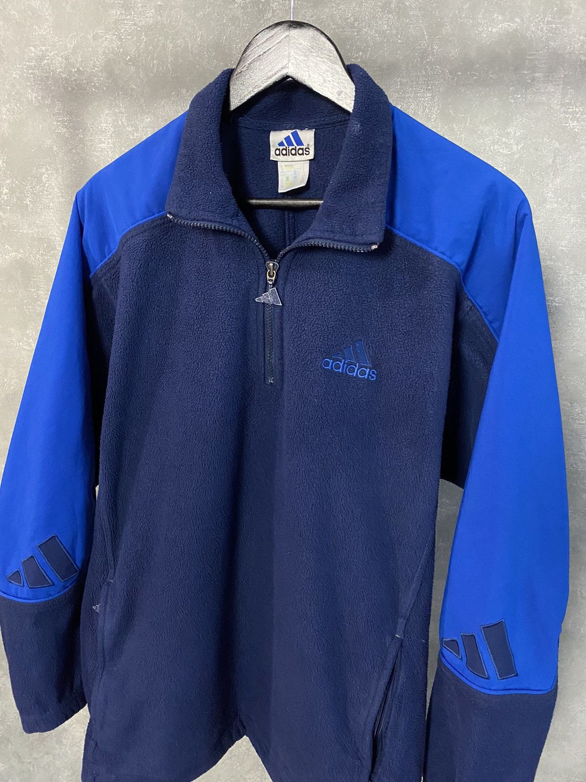 Adidas × Vintage Vintage Y2K Adidas Logo Navy Blue Long Sleeve 1/4 Zip Fleece Size US L / EU 52-54 / 3 - 2 Thumbnail