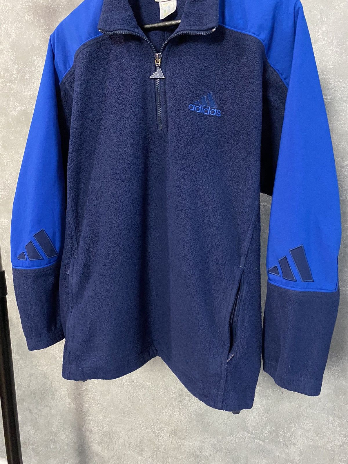 Adidas × Vintage Vintage Y2K Adidas Logo Navy Blue Long Sleeve 1/4 Zip Fleece Size US L / EU 52-54 / 3 - 3 Thumbnail