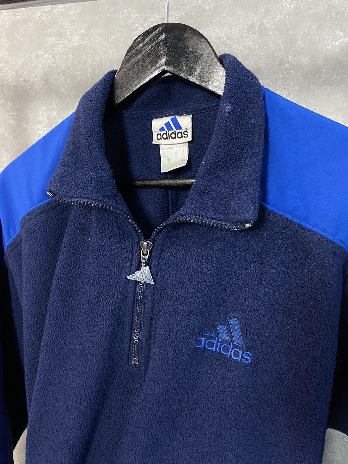 Adidas × Vintage Vintage Y2K Adidas Logo Navy Blue Long Sleeve 1/4 Zip Fleece Size US L / EU 52-54 / 3 - 5 Thumbnail