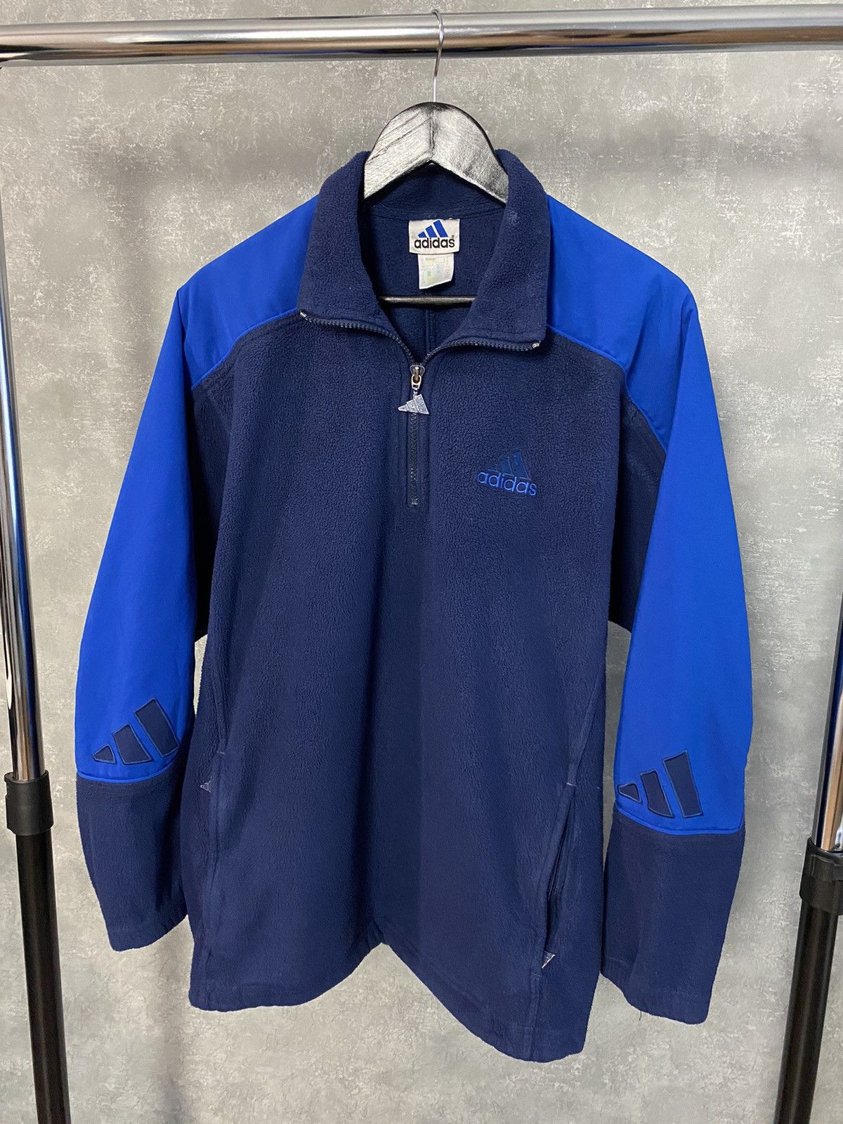 Adidas × Vintage Vintage Y2K Adidas Logo Navy Blue Long Sleeve 1/4 Zip Fleece Size US L / EU 52-54 / 3 - 1 Thumbnail