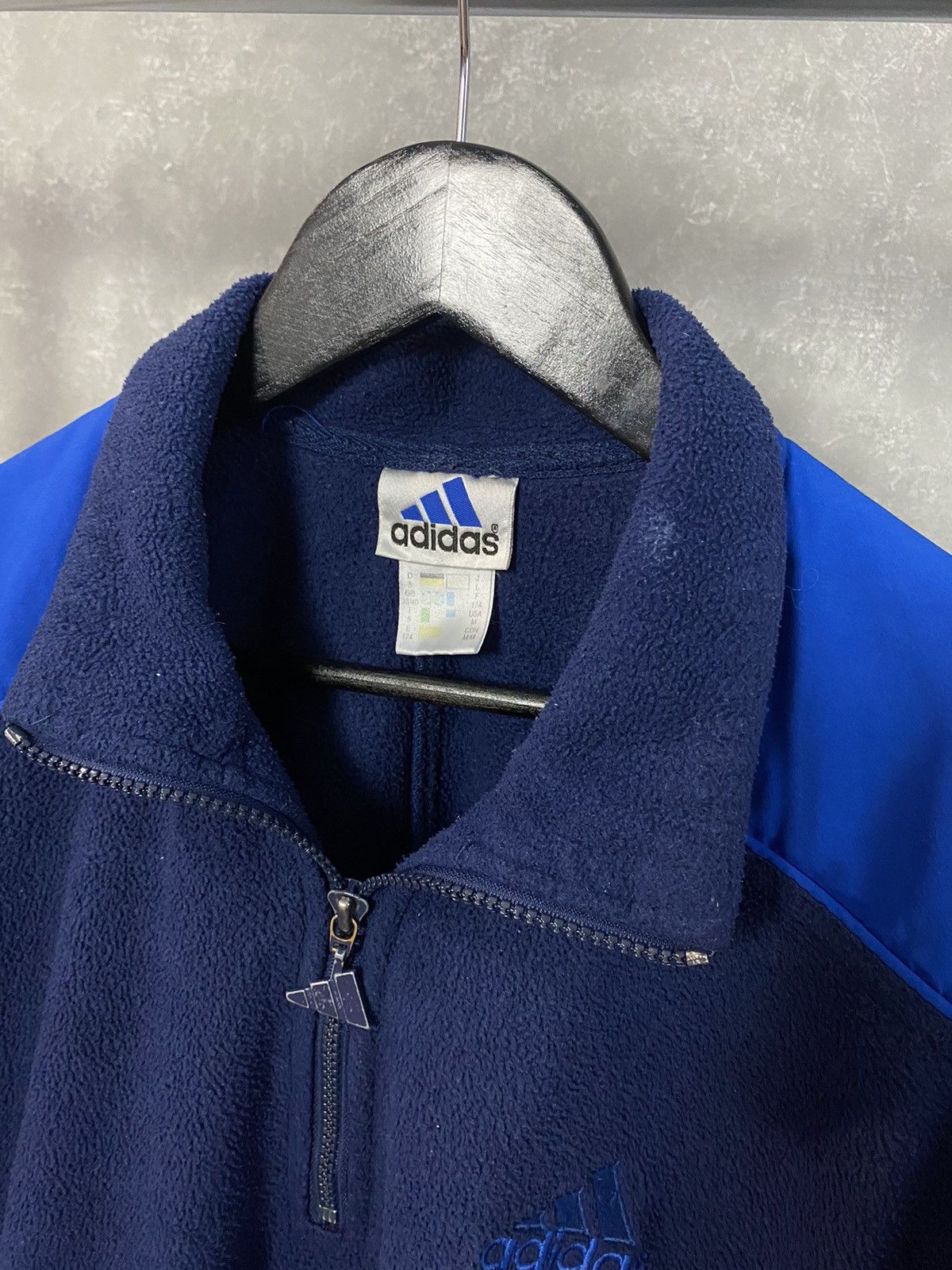 Adidas × Vintage Vintage Y2K Adidas Logo Navy Blue Long Sleeve 1/4 Zip Fleece Size US L / EU 52-54 / 3 - 9 Thumbnail