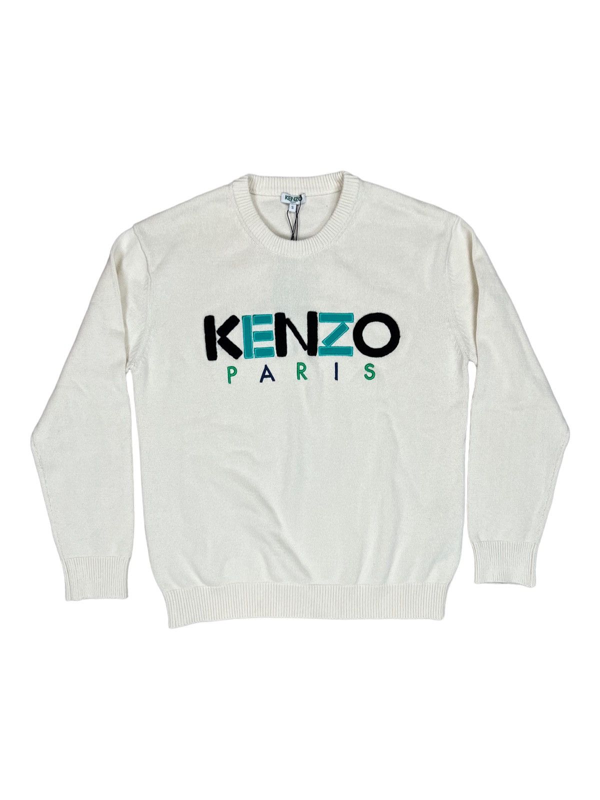 image of Kenzo Paris Embroidered Logo Crewneck Sweater in White, Men's (Size Small)