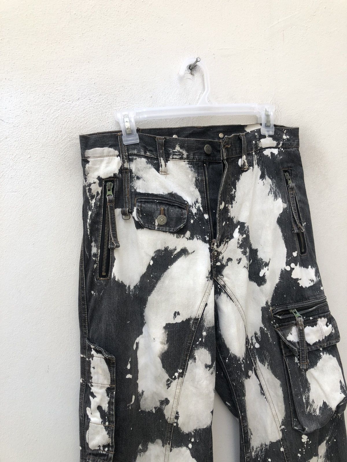 Vintage PPFM Drawstring Hem Multi Pocket Bleached Cargo Denim Pant Size US 32 / EU 48 - 3 Thumbnail