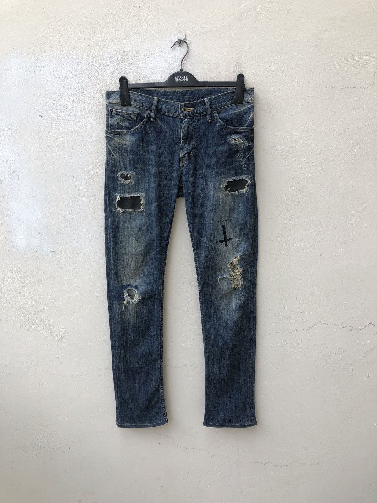 Le Grande Bleu (L.G.B.) L.G.B. Wolf Honour Rips Patchwork Stretch Denim Jeans Size US 31 - 7 Thumbnail