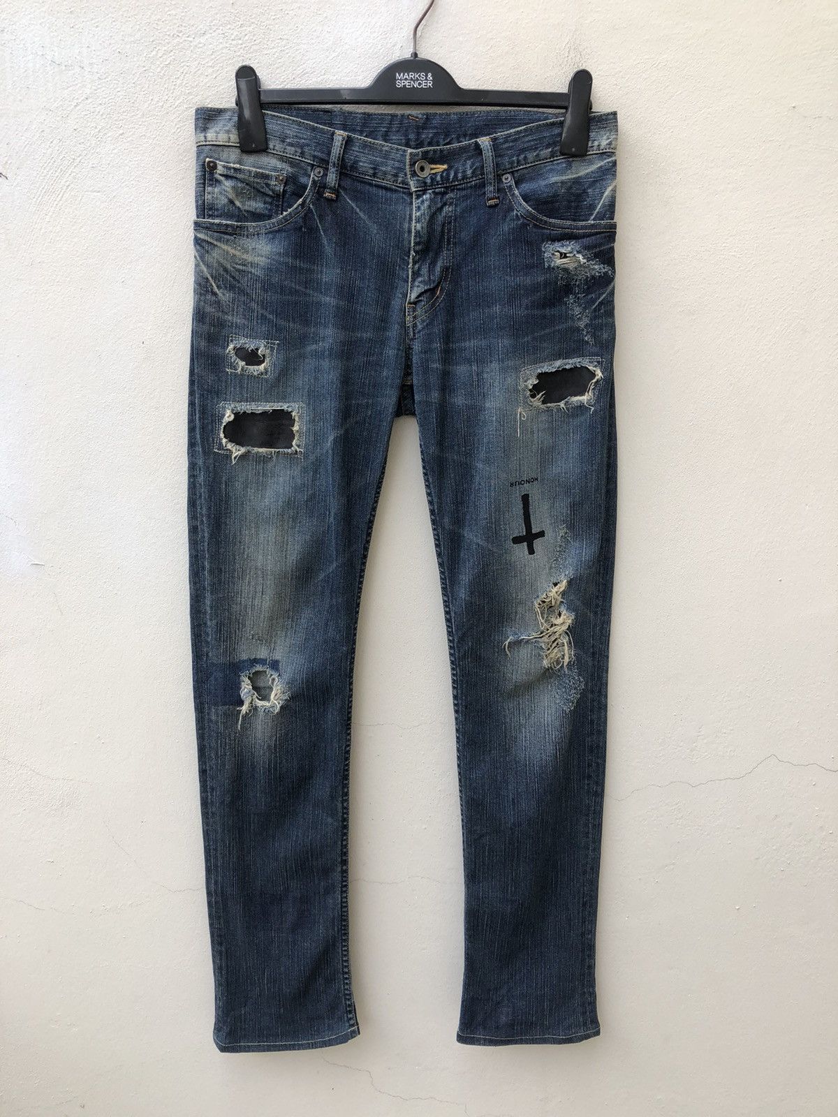 Le Grande Bleu (L.G.B.) L.G.B. Wolf Honour Rips Patchwork Stretch Denim Jeans Size US 31 - 6 Thumbnail