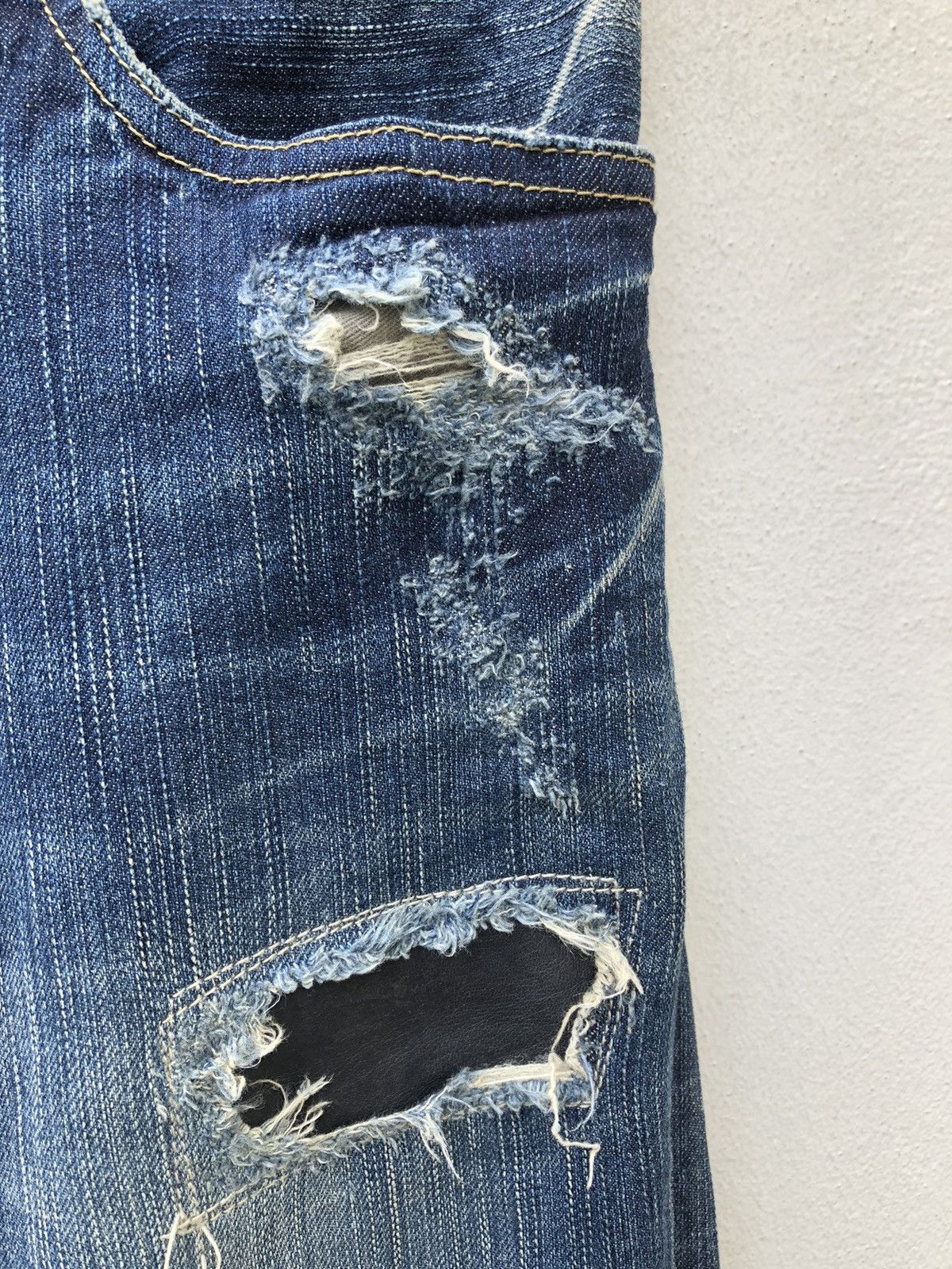 Le Grande Bleu (L.G.B.) L.G.B. Wolf Honour Rips Patchwork Stretch Denim Jeans Size US 31 - 10 Thumbnail