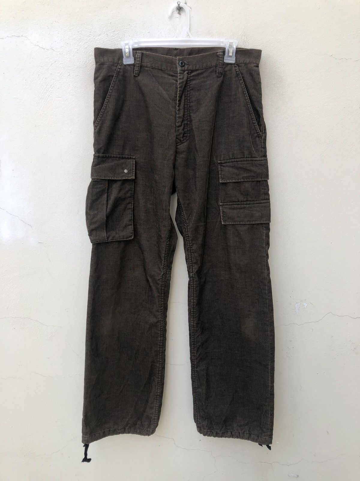 image of Ppfm Corduroy Striped Drawstring Hem Cargo Trouser Pant in Brown, Men's (Size 32)