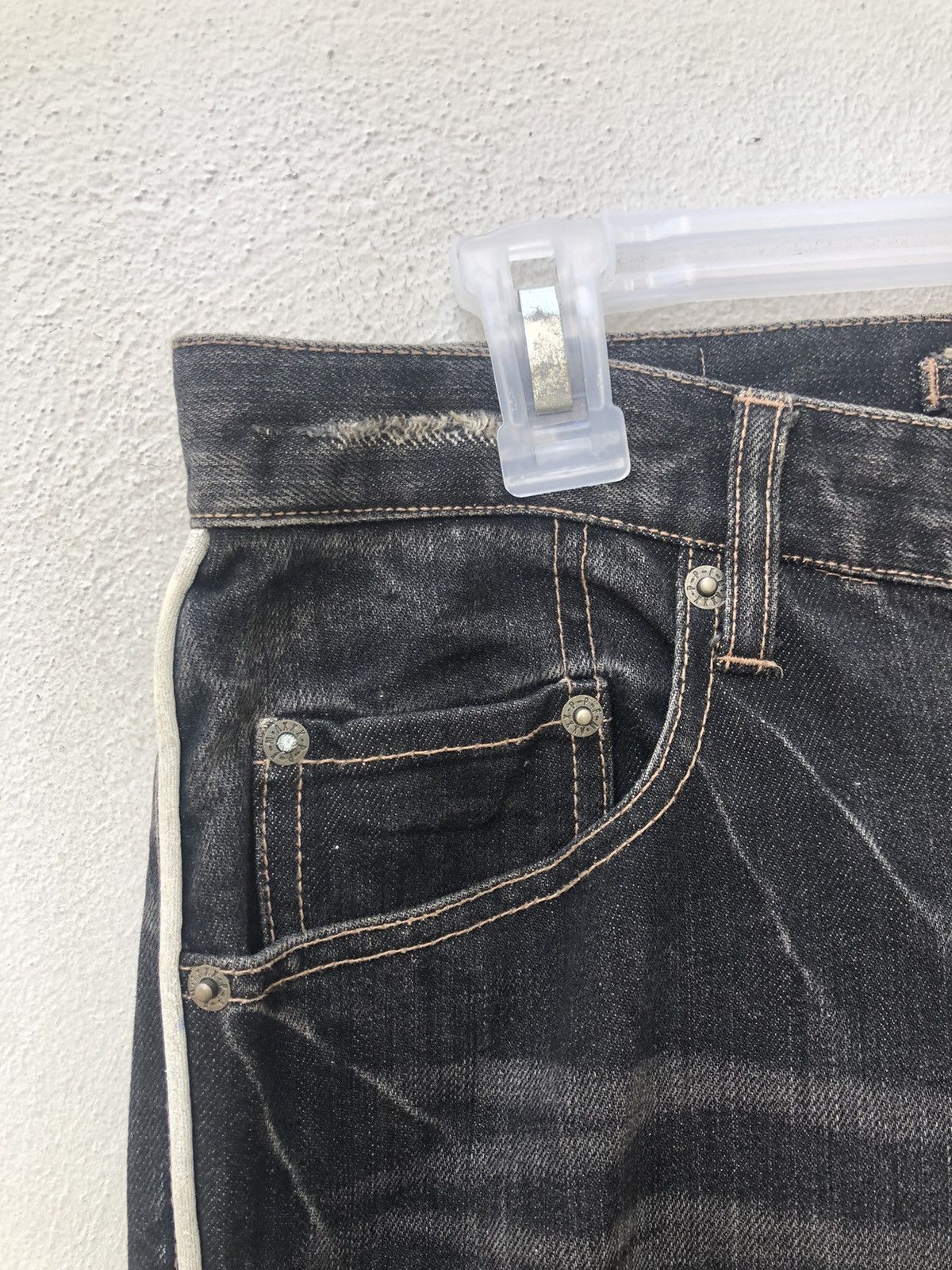 Vintage PPFM Distressed White Side Striped Denim Jeans Size US 31 - 3 Thumbnail