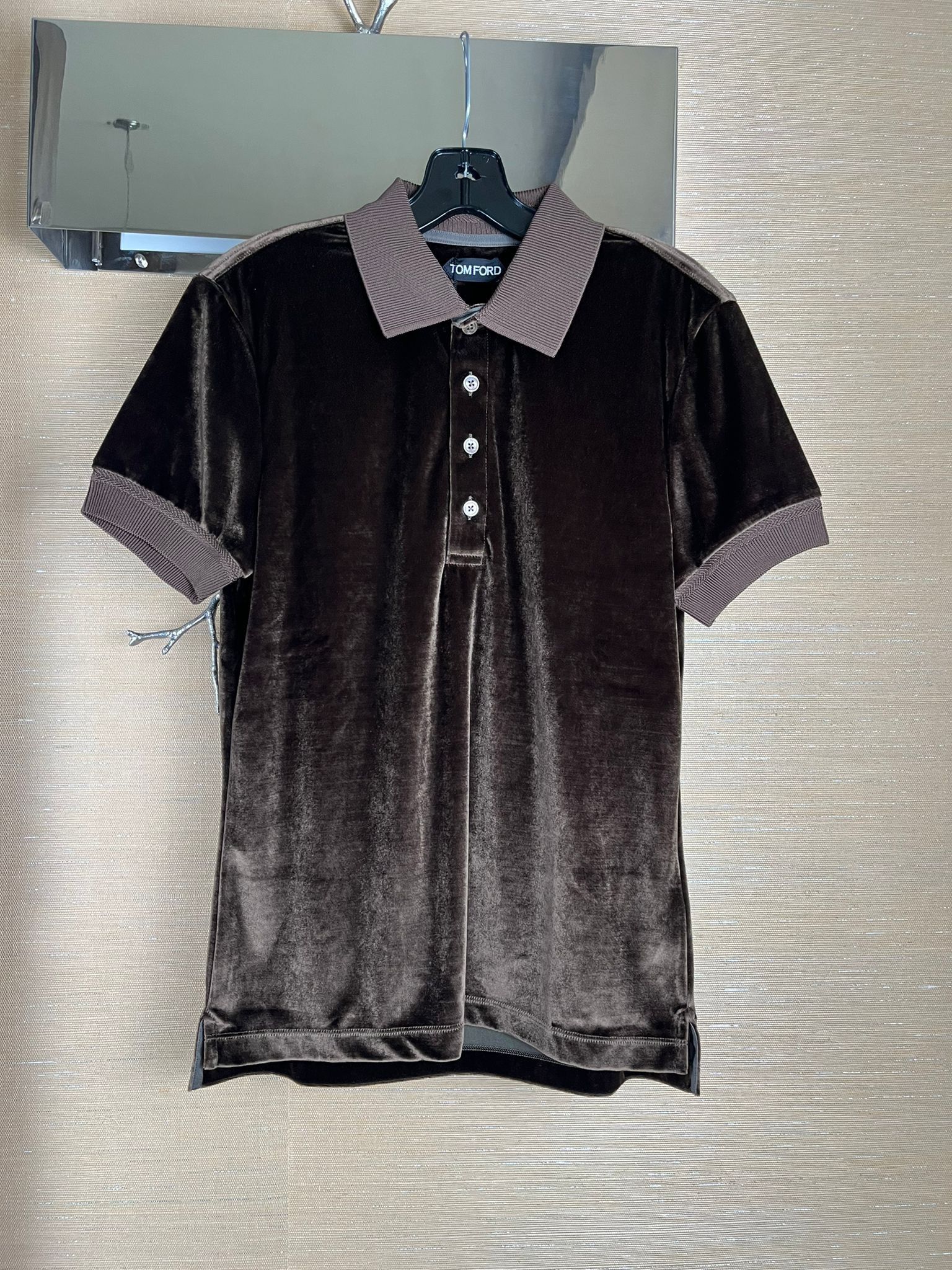 image of Tom Ford Velvet Polo In Brown, Men's (Size Small)