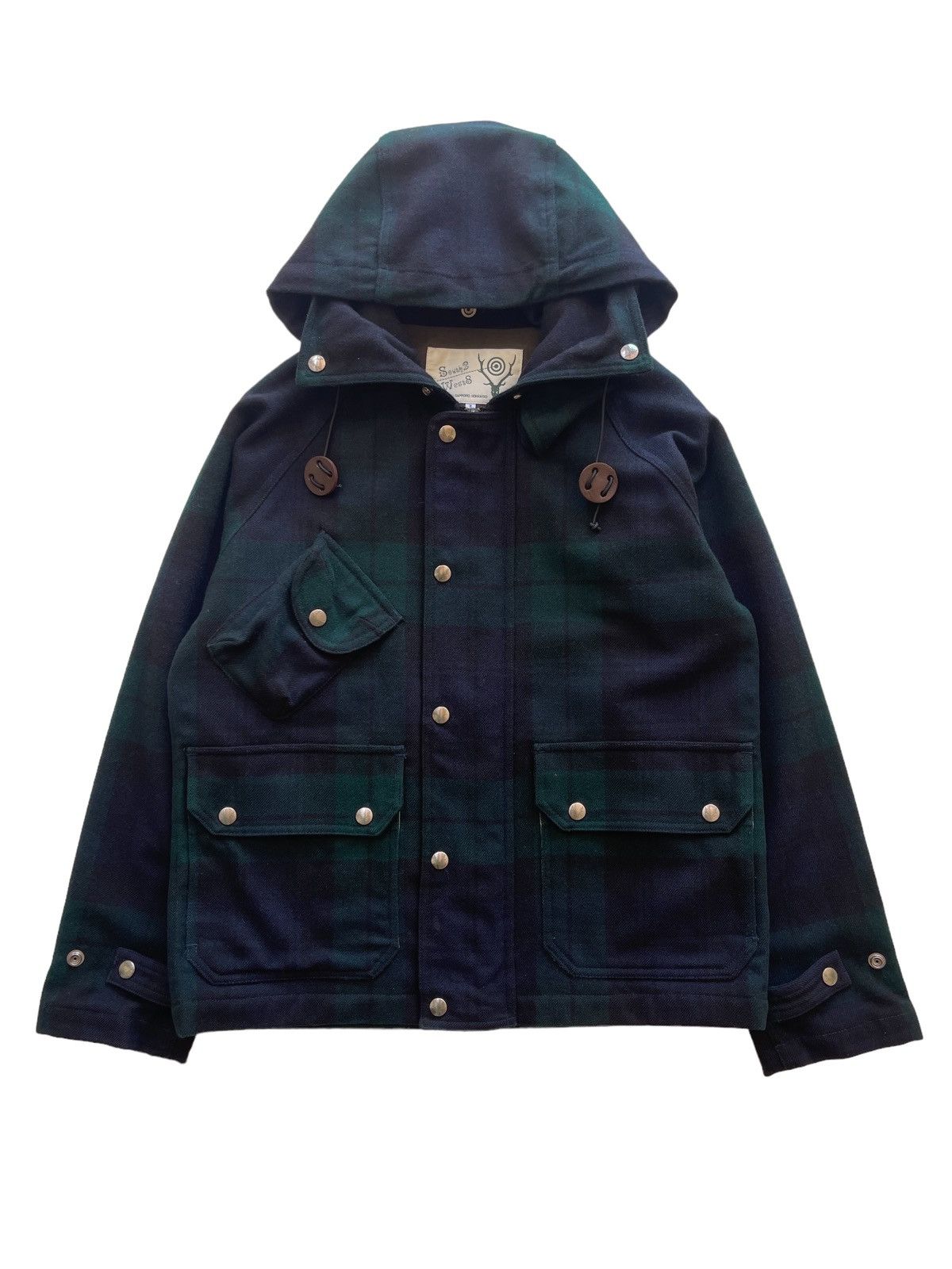 South2 West8 Nepenthes X south2 West8 Wool Tartan Carmel Jacket 