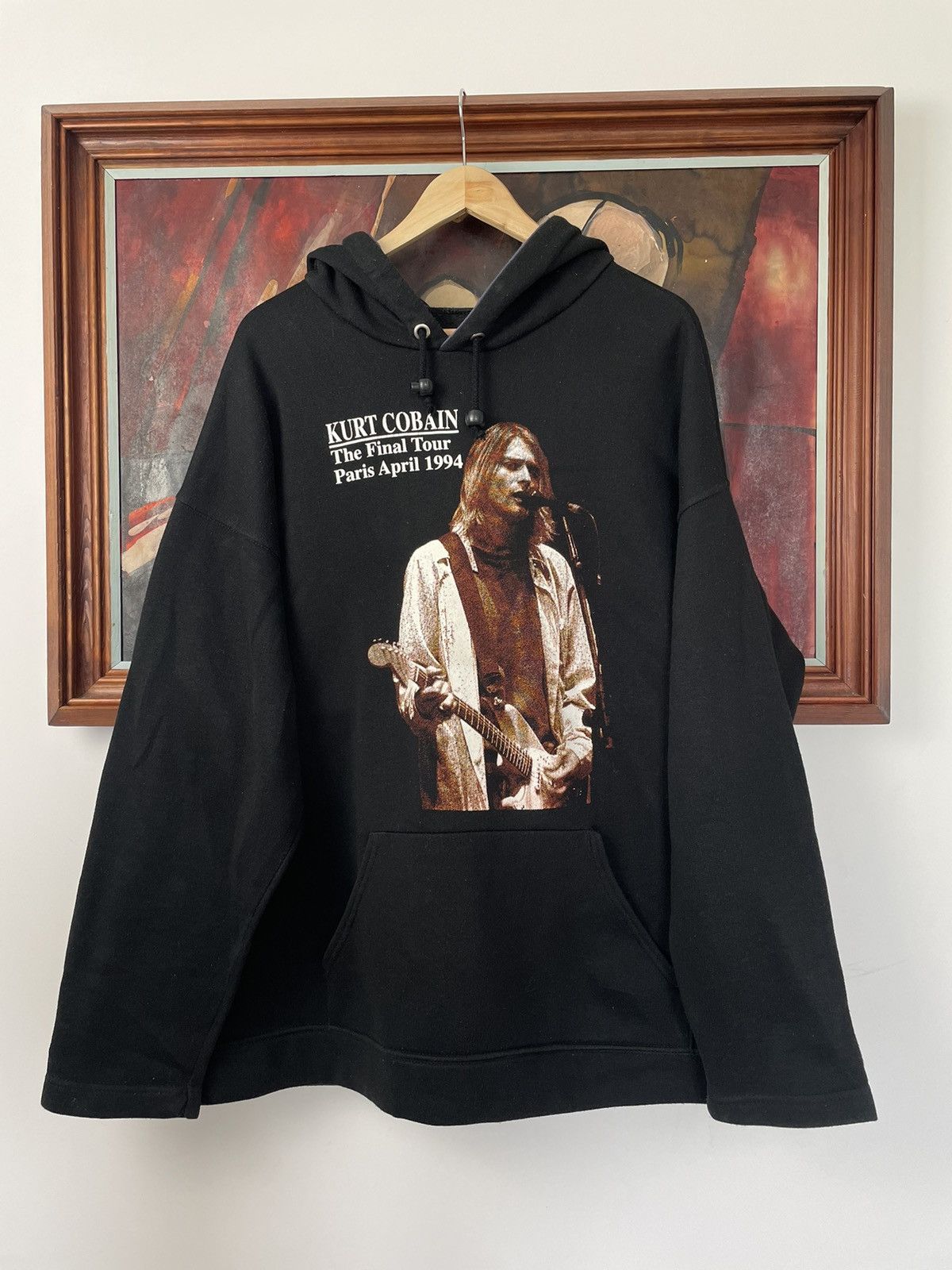 image of Vintage 90's Nirvana Band Hoodie Kurt Cobain Grunge Hype in Black, Men's (Size XL)