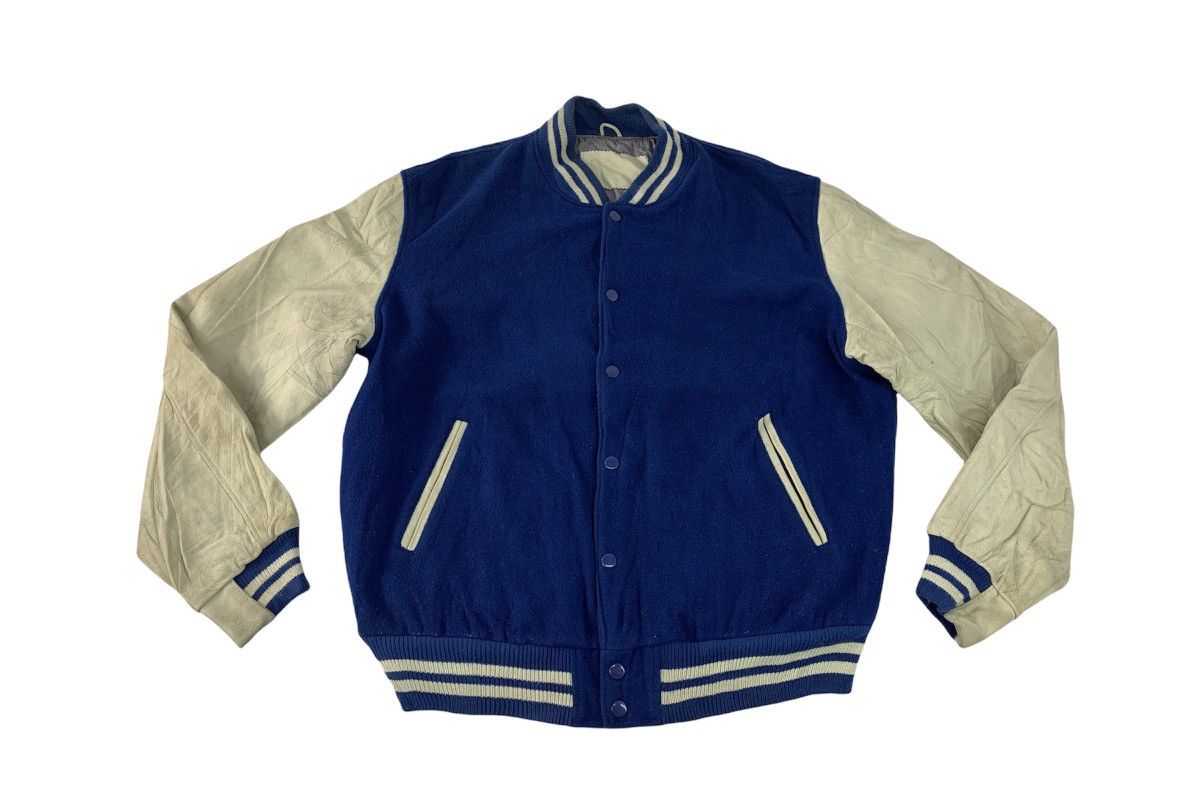 Japanese Brand Vintage 90s Varsity Jacket Leather Sleeve Padded inner Size US L / EU 52-54 / 3 - 1 Thumbnail