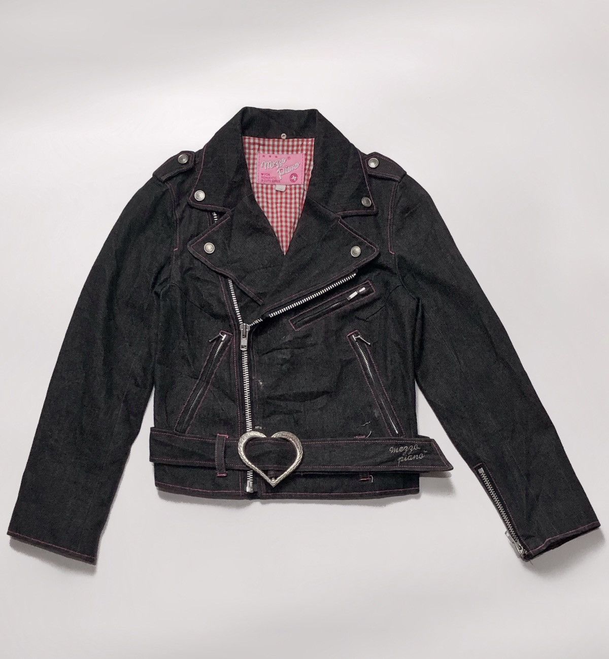 image of Hysteric Glamour x Vintage Mezzo Piano Y2K Biker Jacket Denim in Black, Women's (Size Medium)