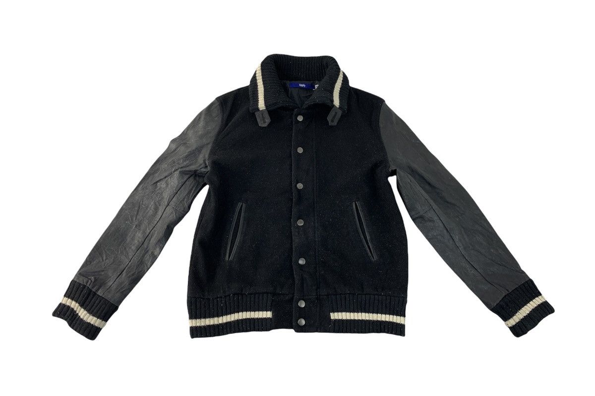 image of Varsity Jacket x Vintage Apply Snap Button Leather Sleeve Varsity in Black (Size Small)