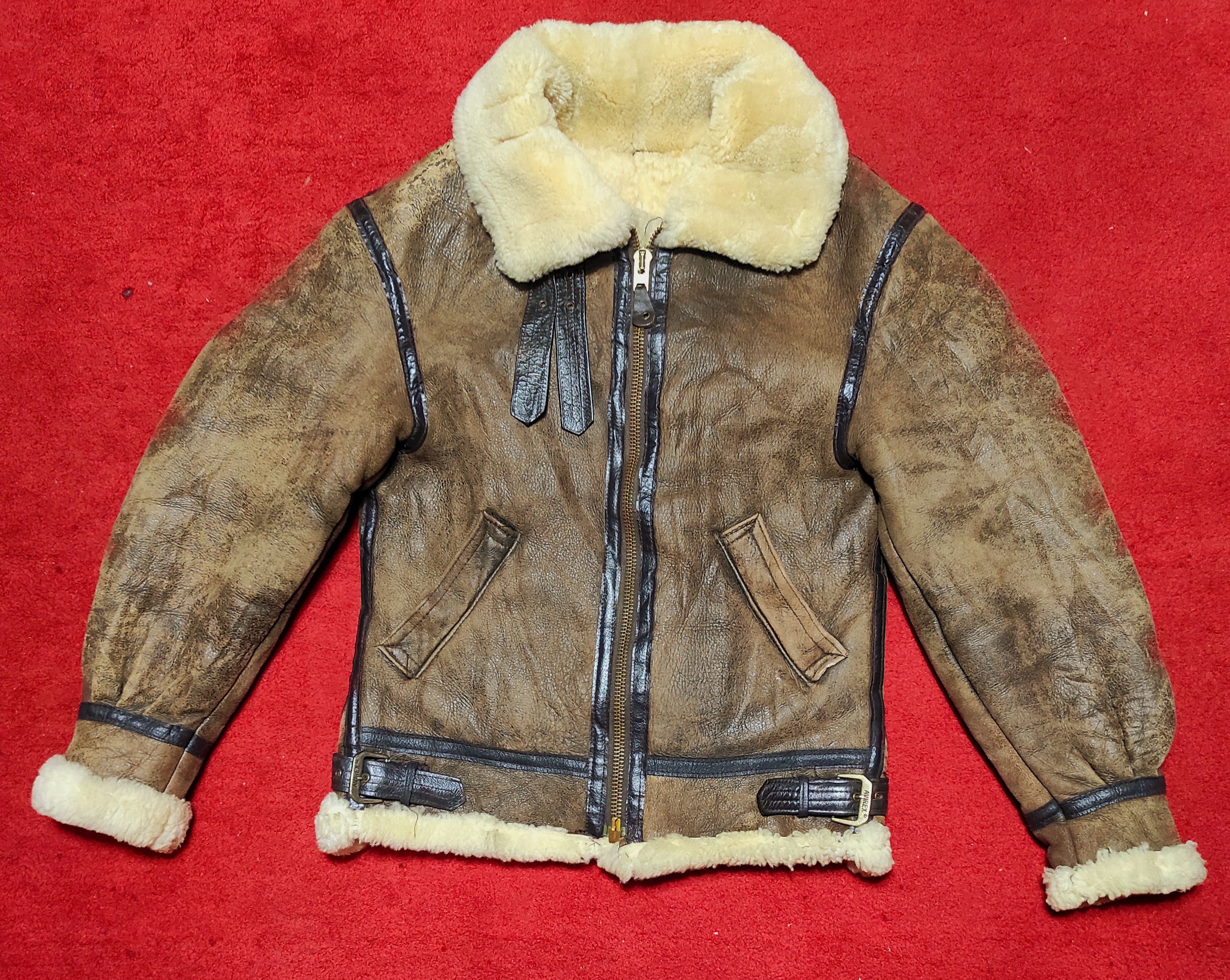 image of Very Size 34 Avirex Bomber Shearling Jacket in Brown, Men's