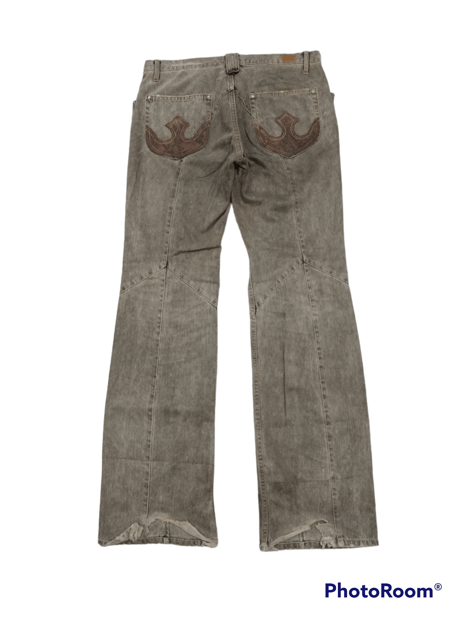 Nicole Club FLARE🔥DISTRESSED NICOLE RECONSTRUCTED DENIM PANTS Size US 33 - 3 Thumbnail