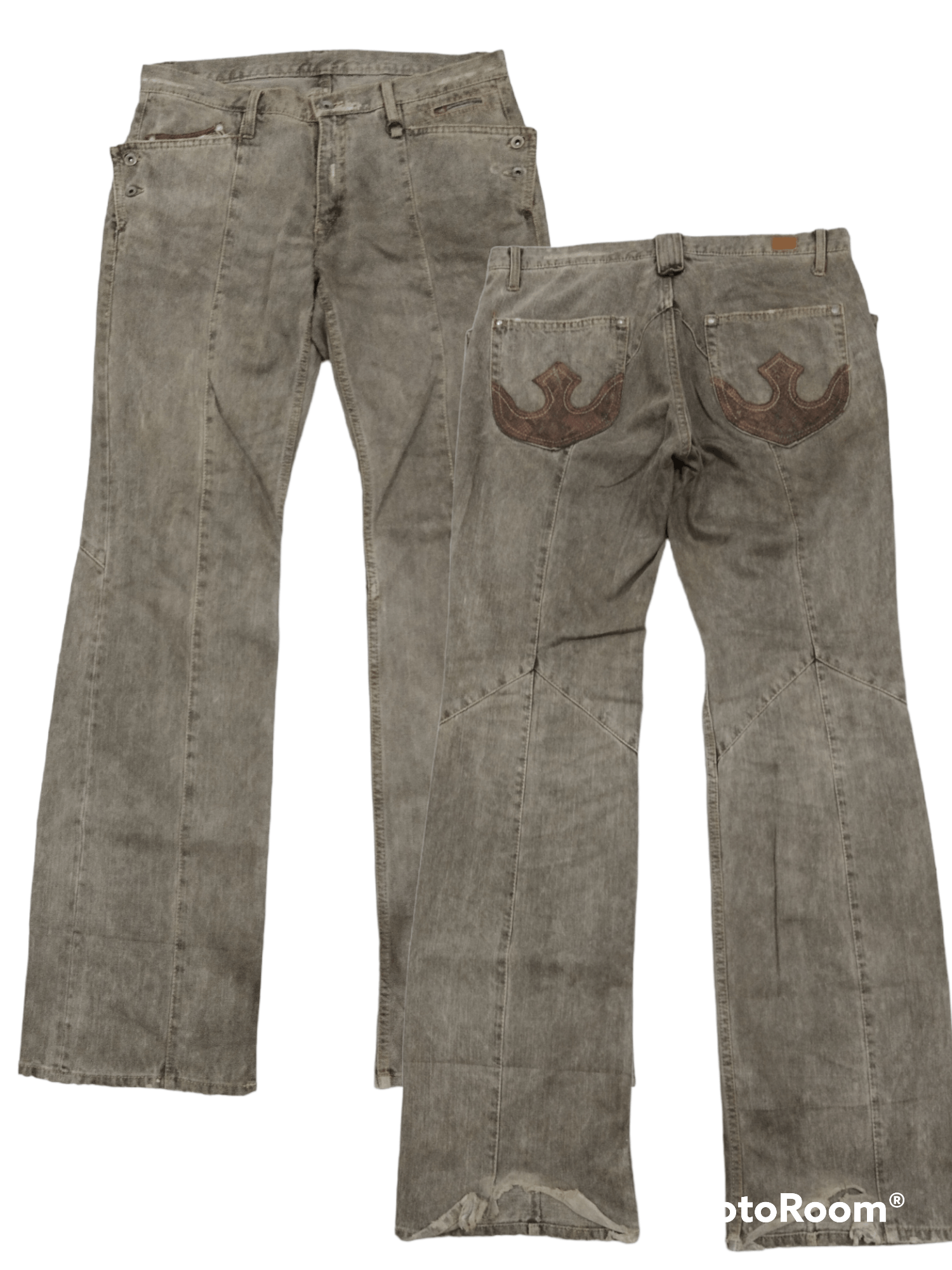 image of Distressed Denim x Hype Flaredistressed Nicole Reconstructed Denim Pants in Grey Distressed (Size 3