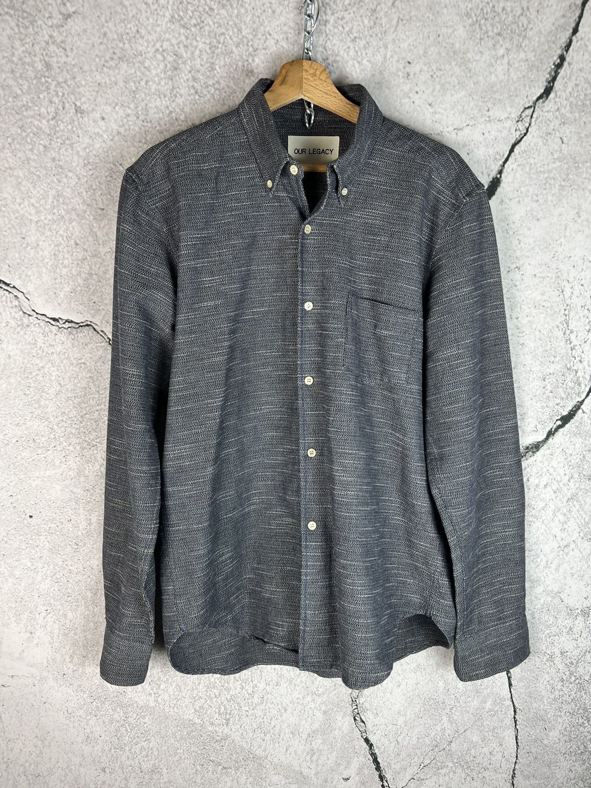 image of Our Legacy High Quality Heavy Button Up Shirt in Grey/Blue, Men's (Size Medium)