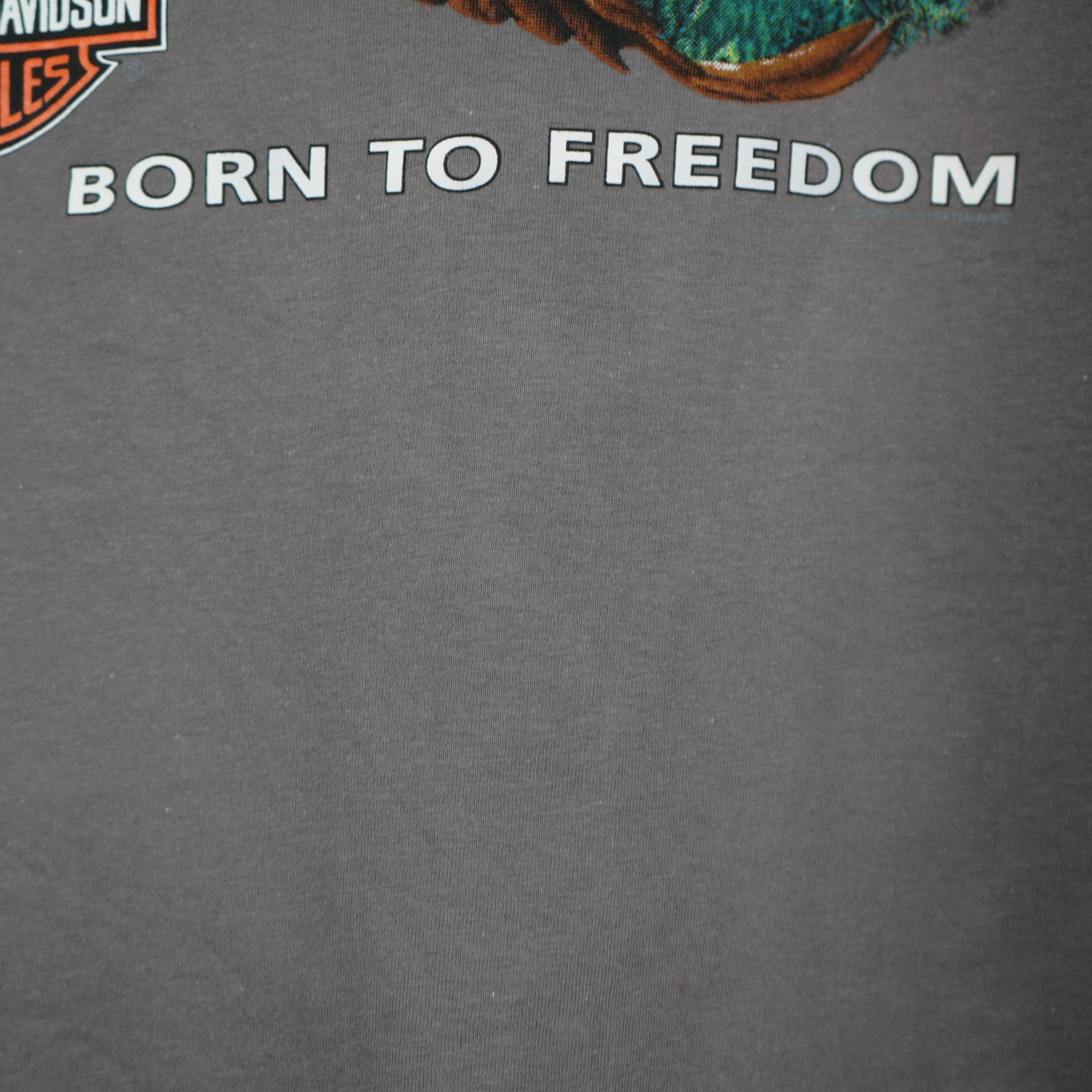 Harley Davidson × Vintage 1990s Harley Davidson Born To Freedom Eagle t-shirt Size US XL / EU 56 / 4 - 7 Thumbnail
