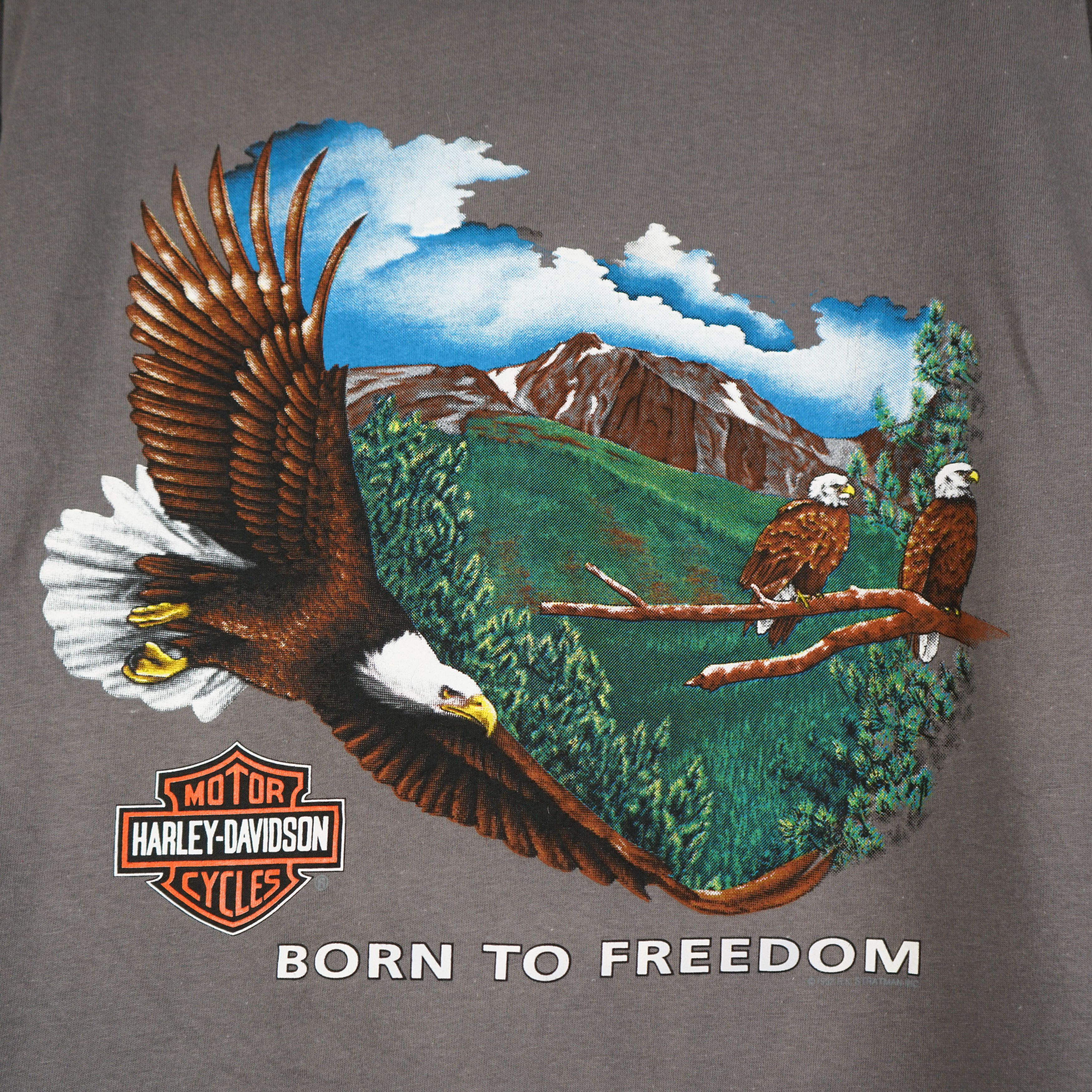 Harley Davidson × Vintage 1990s Harley Davidson Born To Freedom Eagle t-shirt Size US XL / EU 56 / 4 - 2 Thumbnail