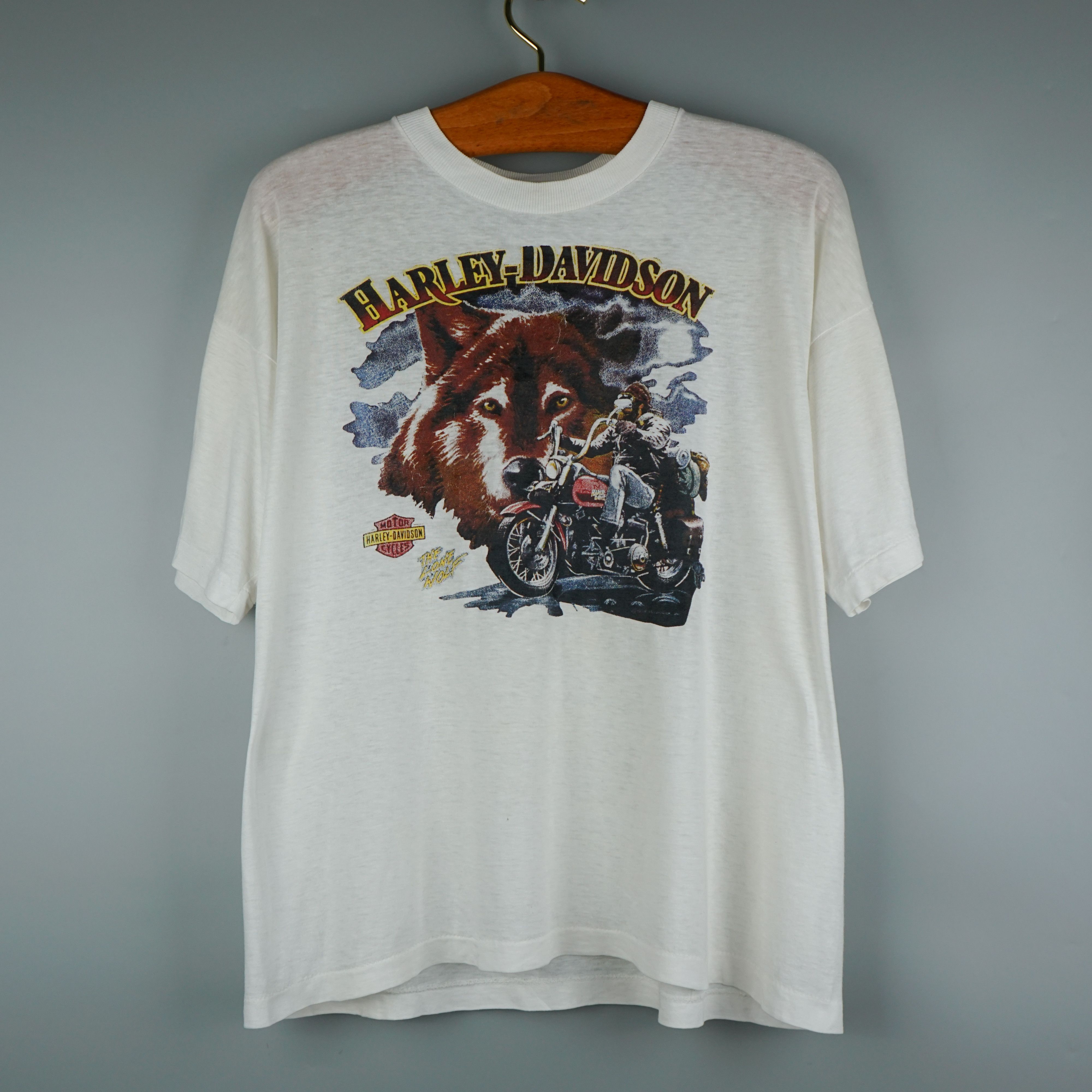 Harley Davidson × Vintage 1980s The Lone Wolf Single Stitch t-shirt Size US L / EU 52-54 / 3 - 1 Thumbnail