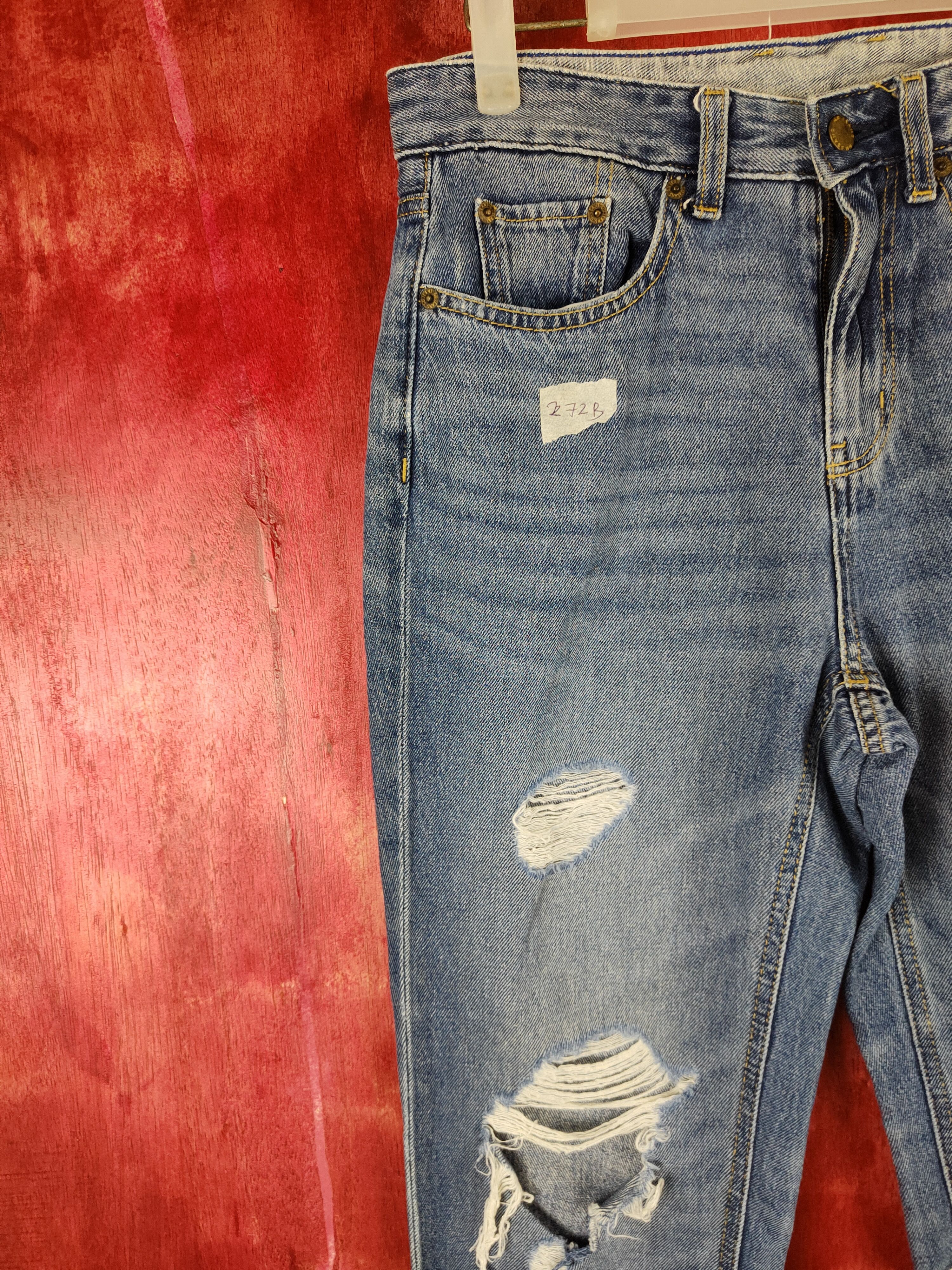GU GU Blue Distressed jeans Denim Pants#272B Size 29" - 3 Thumbnail
