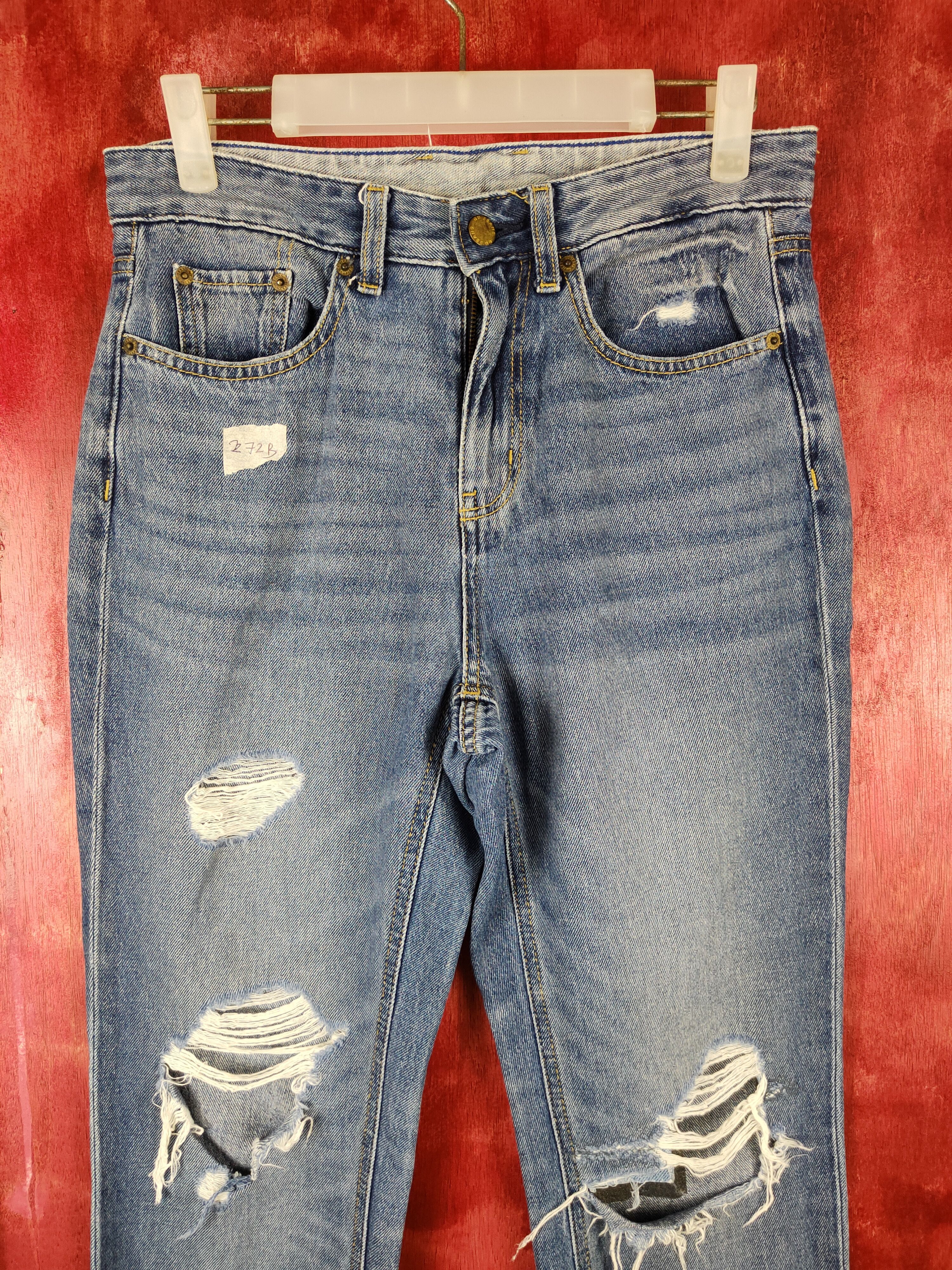 GU GU Blue Distressed jeans Denim Pants#272B Size 29" - 2 Thumbnail
