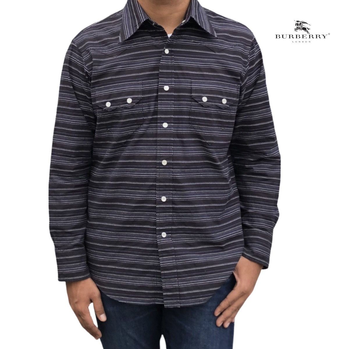Burberry Burberry Black Label Embroidery Striped Slim Fit Shirt Size US M / EU 48-50 / 2 - 1 Thumbnail