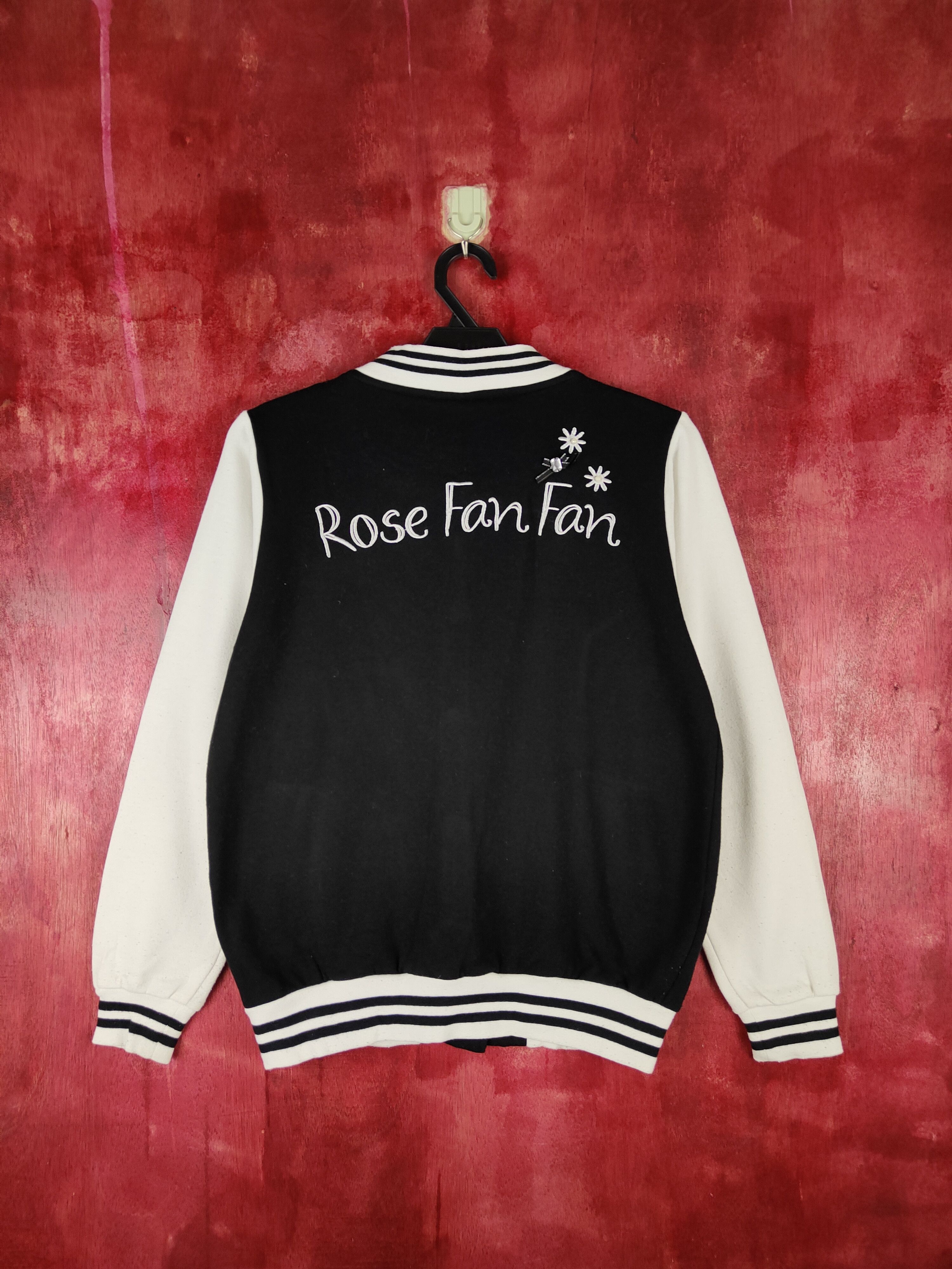 Japanese Brand Rose Fan Fan Black White Varsity Jacket #281B Size M / US 6-8 / IT 42-44 - 8 Thumbnail