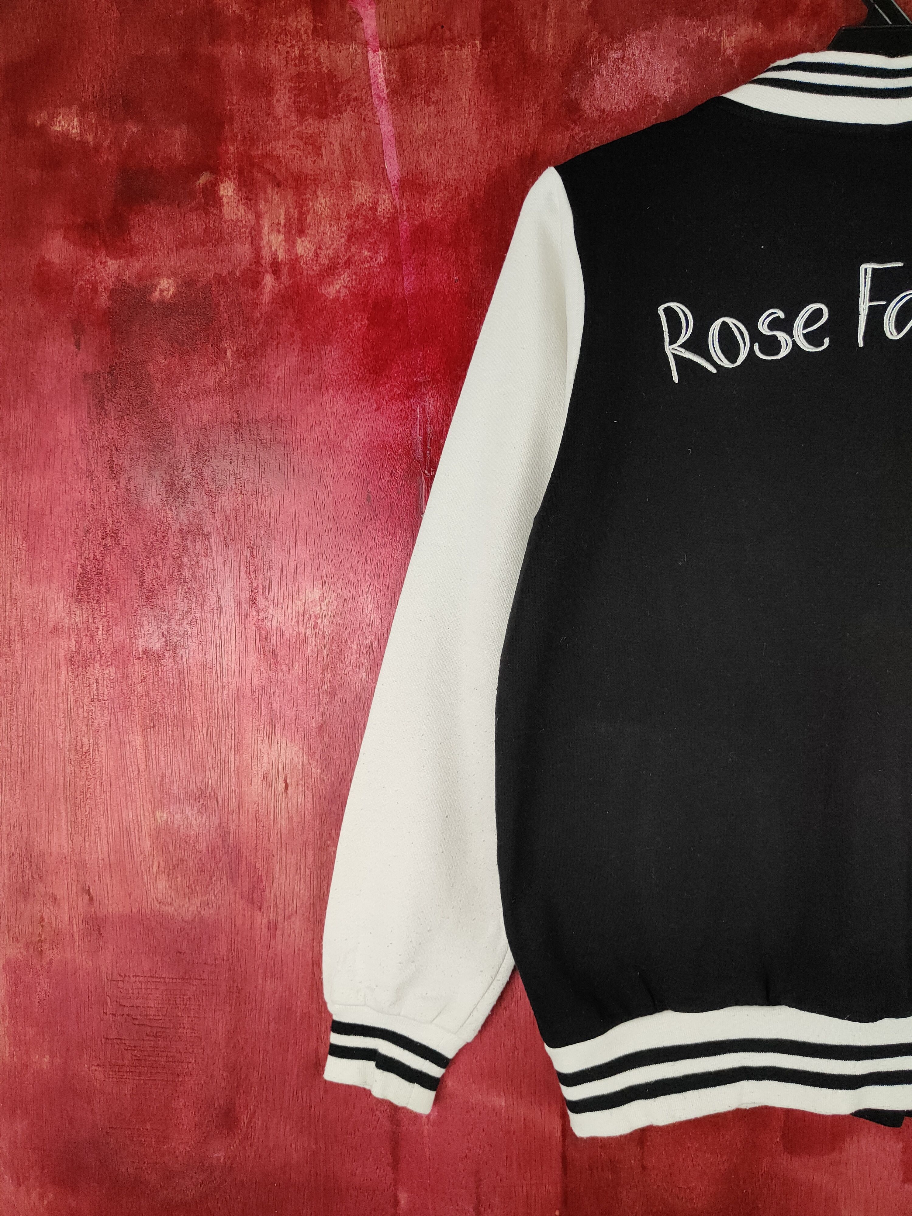 Japanese Brand Rose Fan Fan Black White Varsity Jacket #281B Size M / US 6-8 / IT 42-44 - 10 Thumbnail