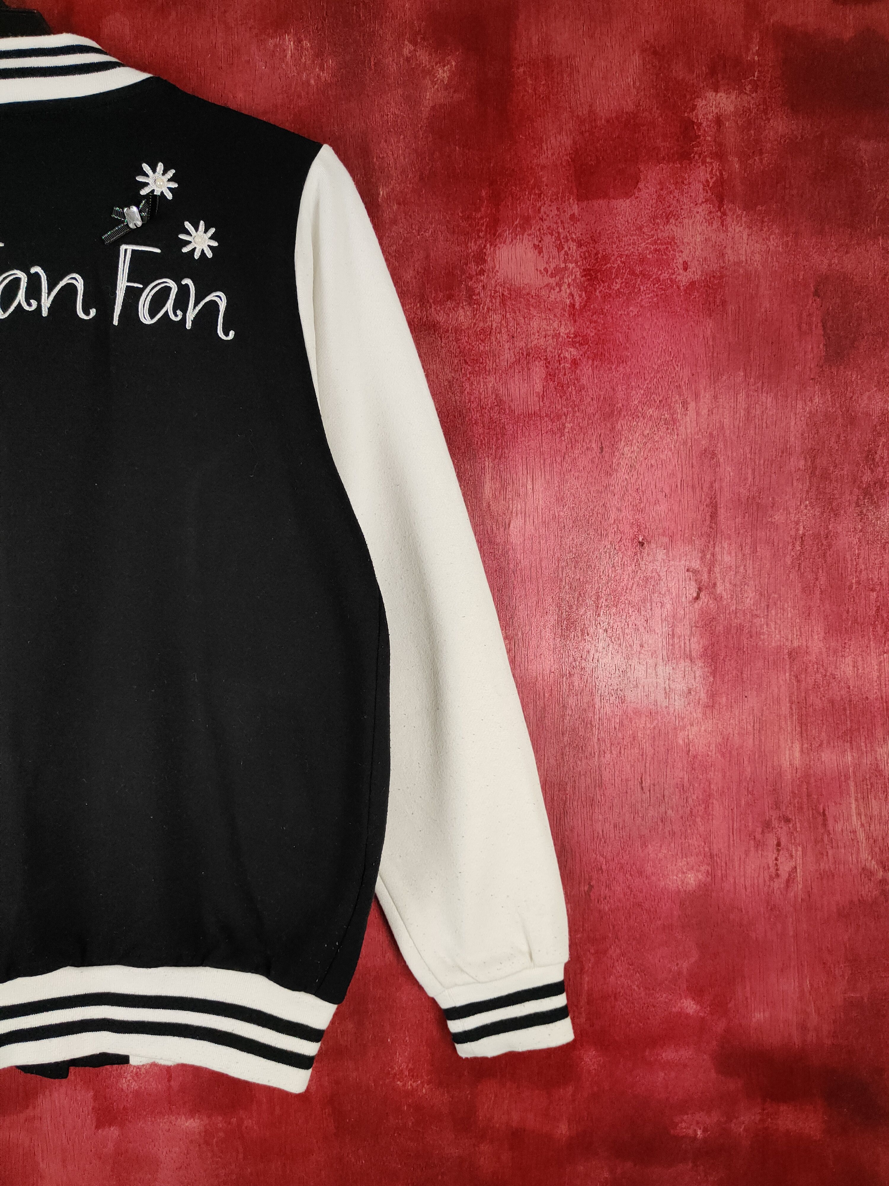 Japanese Brand Rose Fan Fan Black White Varsity Jacket #281B Size M / US 6-8 / IT 42-44 - 11 Thumbnail