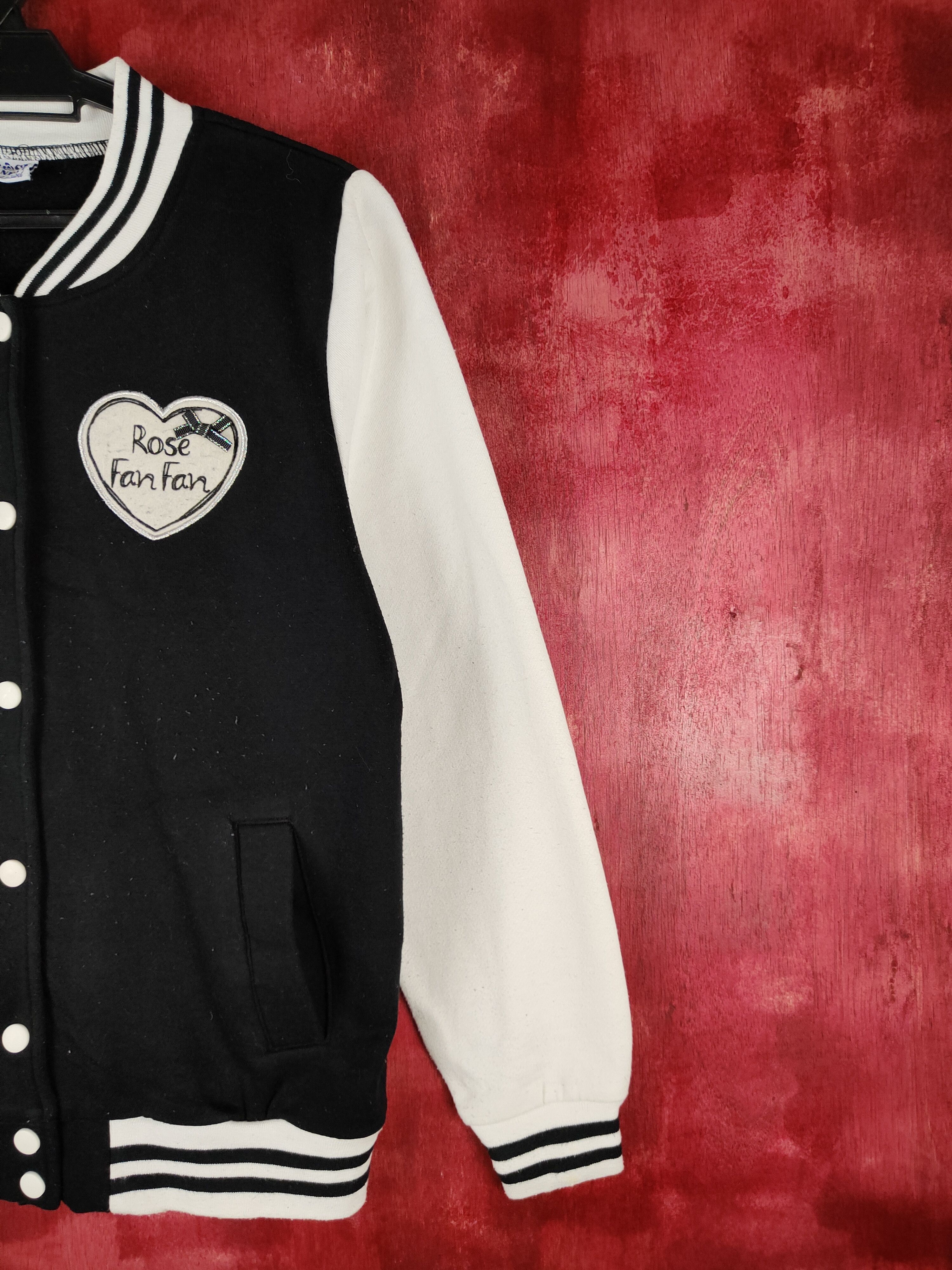 Japanese Brand Rose Fan Fan Black White Varsity Jacket #281B Size M / US 6-8 / IT 42-44 - 6 Thumbnail