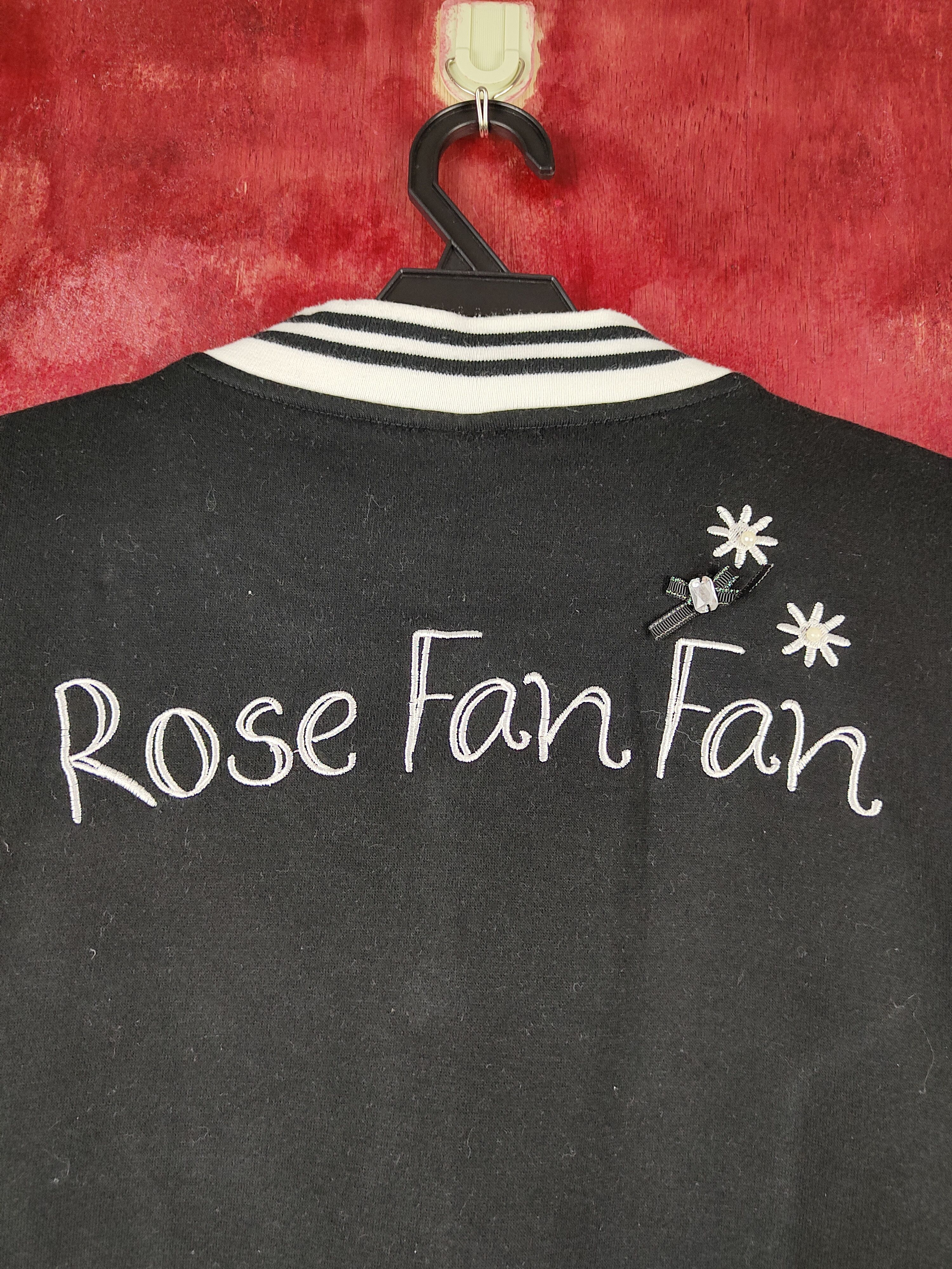 Japanese Brand Rose Fan Fan Black White Varsity Jacket #281B Size M / US 6-8 / IT 42-44 - 9 Thumbnail