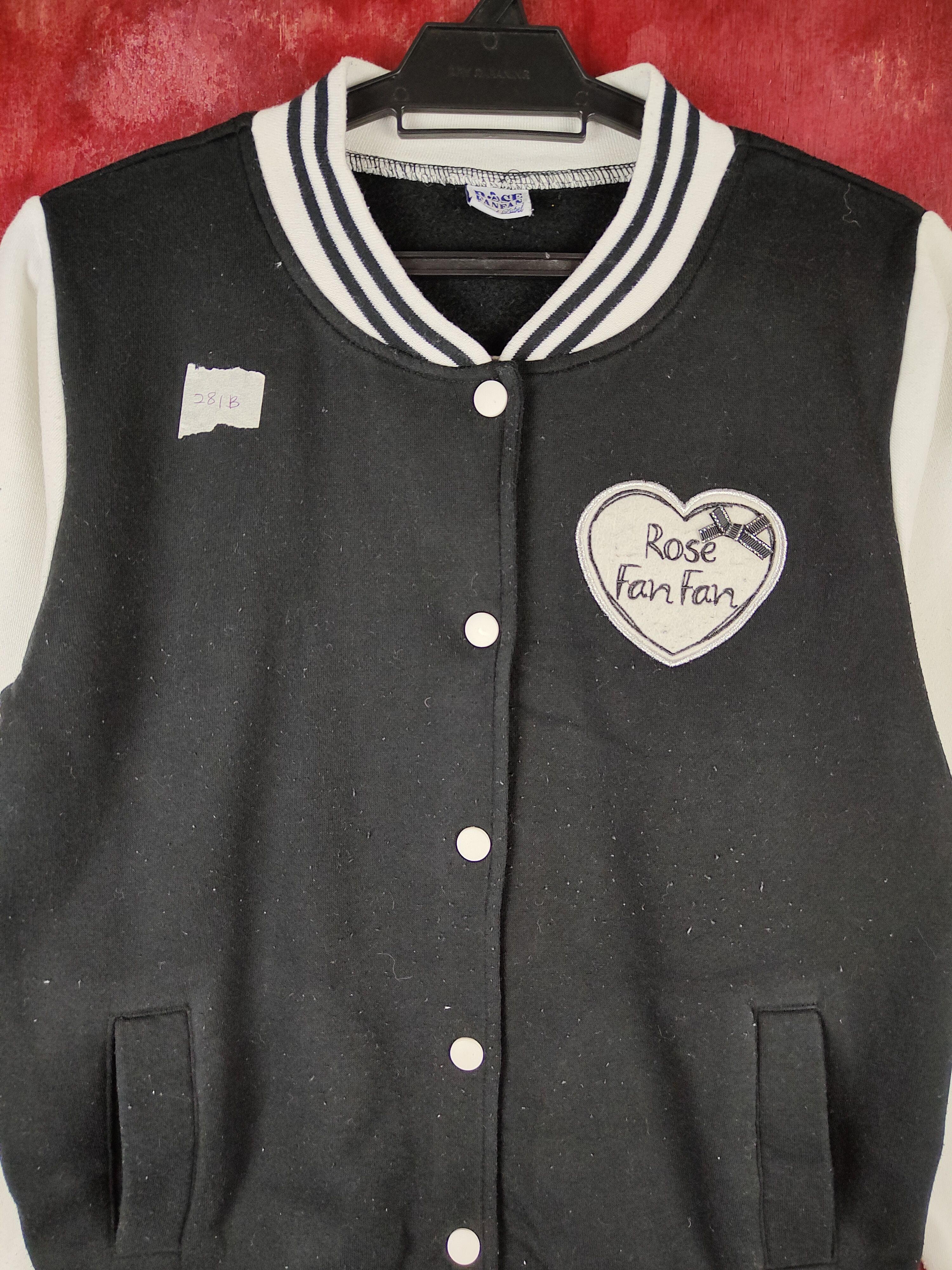 Japanese Brand Rose Fan Fan Black White Varsity Jacket #281B Size M / US 6-8 / IT 42-44 - 2 Thumbnail