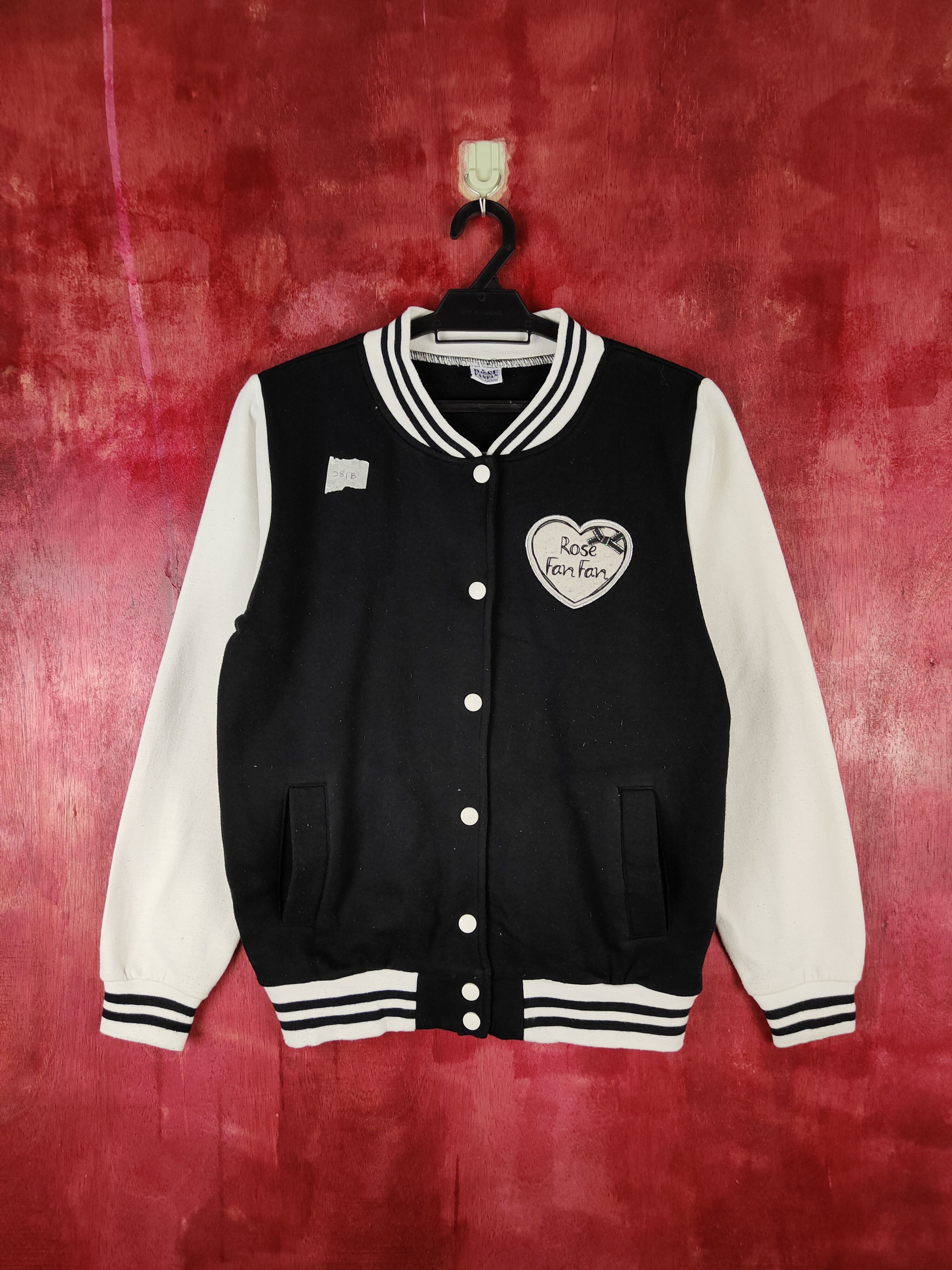Rose Fan Fan Black White Varsity Jacket #281B