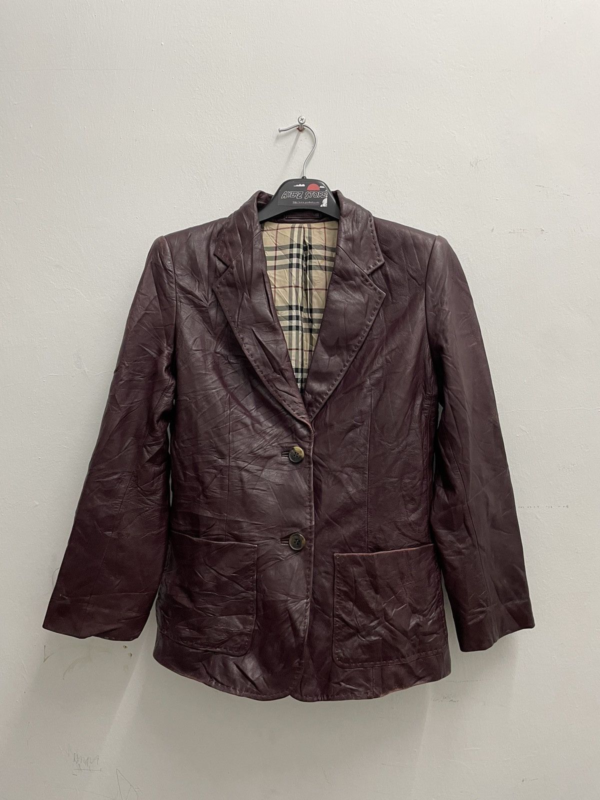 image of Burberry London Nova Check Lined Leather Jacket, Men's (Size 2XS)
