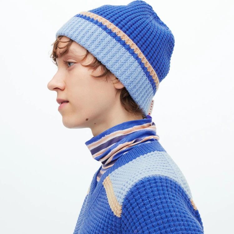 image of Marni Popcorn Knitted Beanie Unisex in Blue, Men's