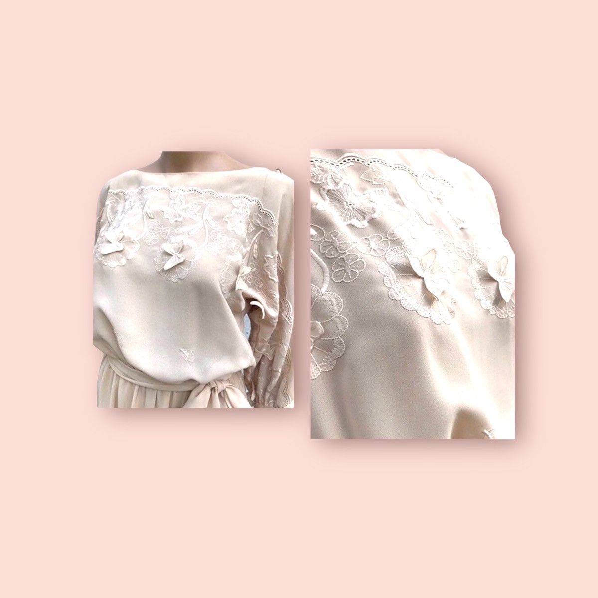 Vintage 80s Vintage Dress Layered Sheer Fabric Cold Shoulders Size M / US 6-8 / IT 42-44 - 4 Thumbnail