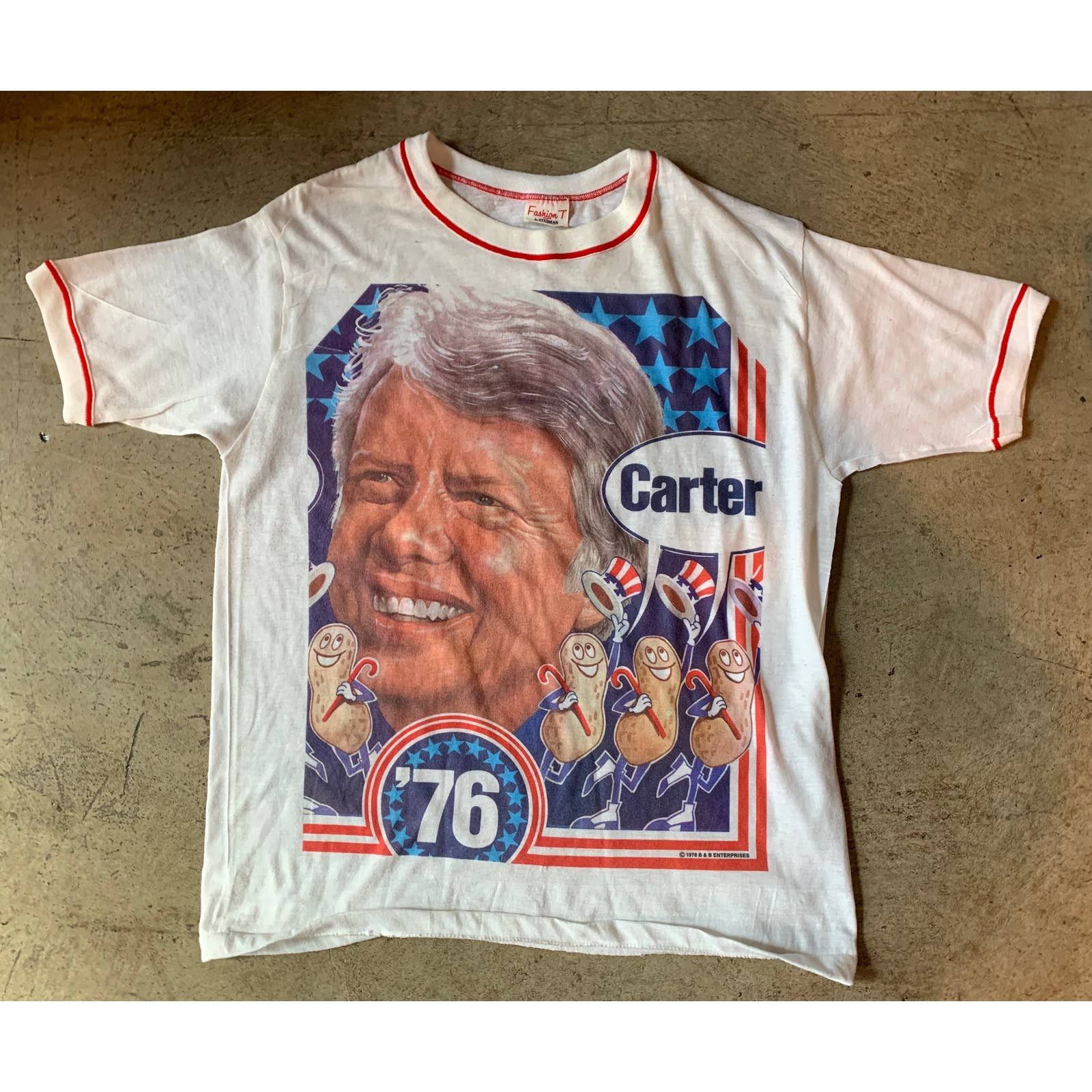 Image of Vintage 70's Jimmy Carter Campaign T Shirt | 1976 Graphic in White, Men's (Size Small)