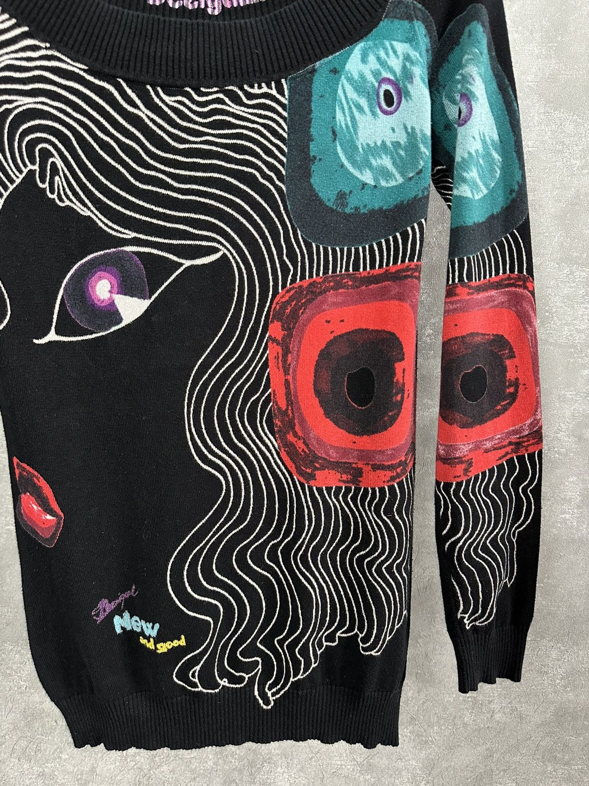 Desigual × Vintage Desigual Black Cotton Printed Sweater Size M / US 6-8 / IT 42-44 - 4 Thumbnail