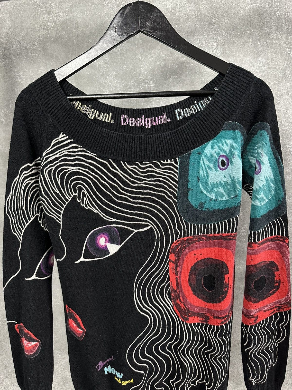 Desigual × Vintage Desigual Black Cotton Printed Sweater Size M / US 6-8 / IT 42-44 - 2 Thumbnail
