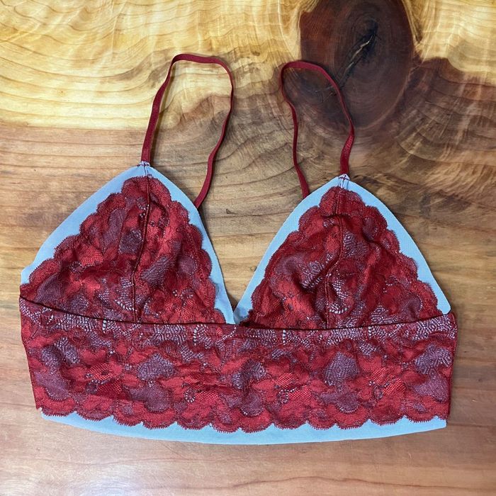 Free People NEW Intimately Free People Women's Bralette Large Floral lace  Mesh lined Red NWT