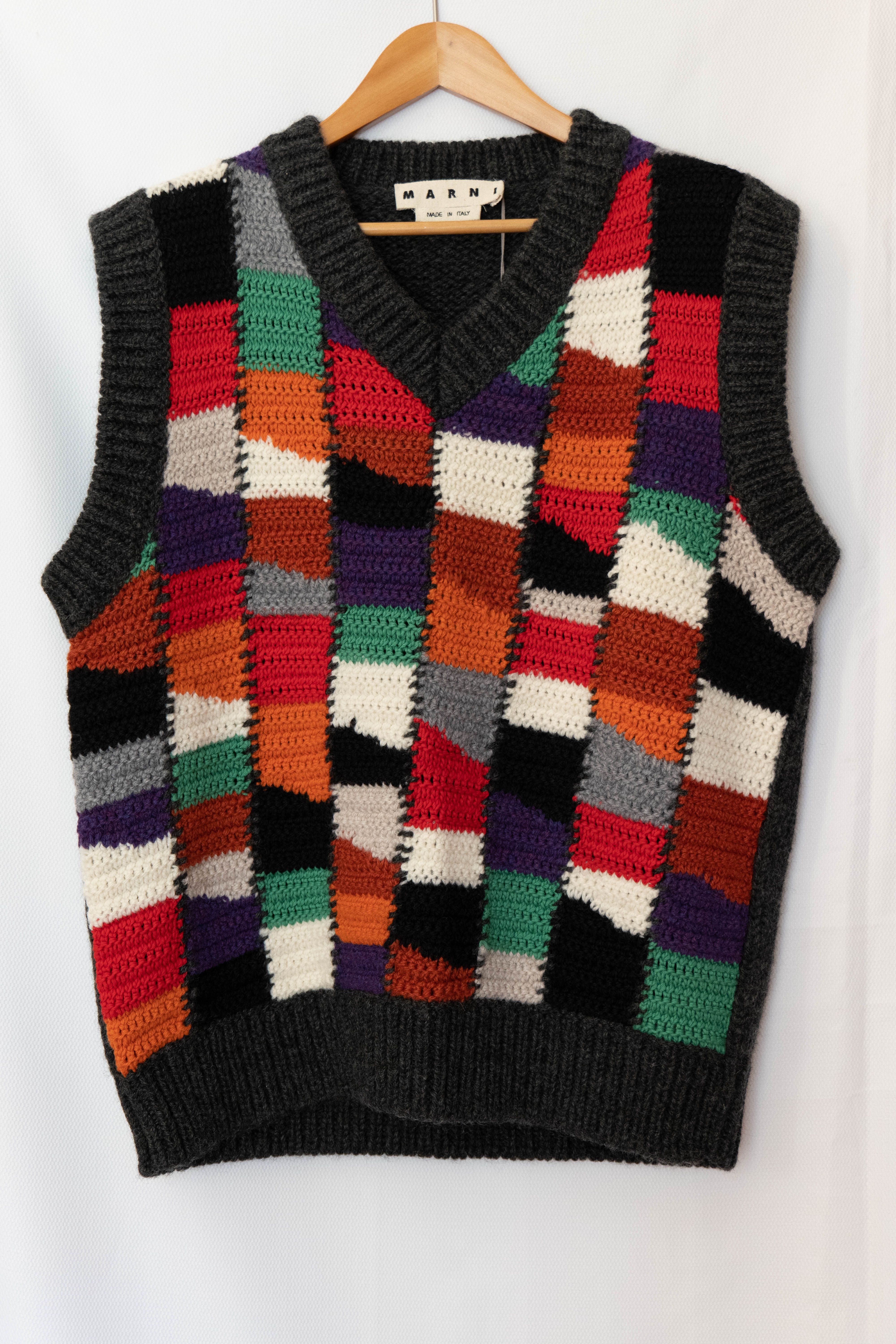 Pre-owned Marni Hand Knit Heavy Wool Vest In Multicolor