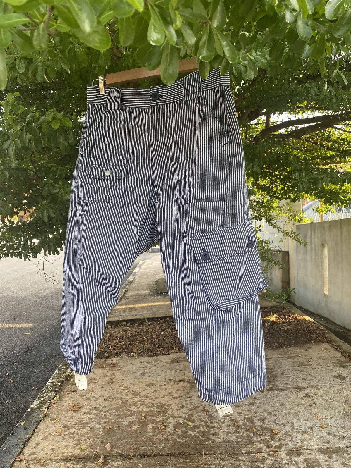 Japanese Brand Multiple Pocket Up Start Hickory Stripe Trousers Monkey Pant Size US 32 / EU 48 - 2 Thumbnail