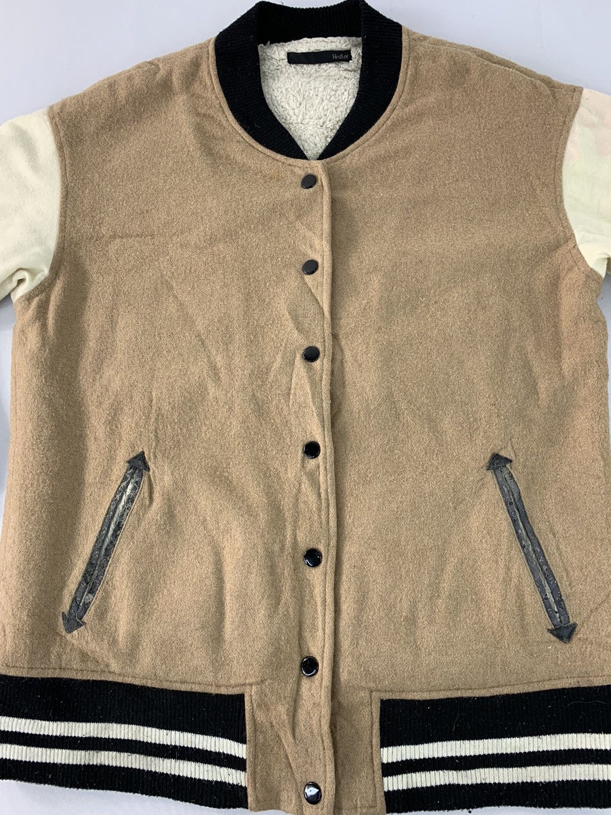 Japanese Brand Heather Varsity Jacket Wool Sleeve Snap Button Design Size US M / EU 48-50 / 2 - 2 Thumbnail