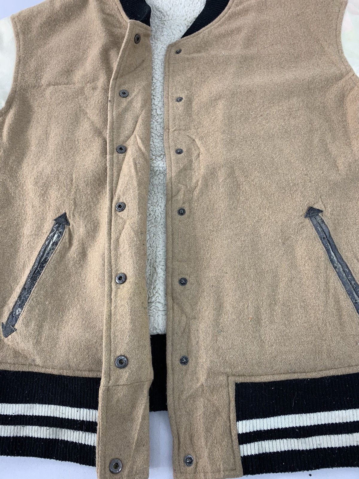 Japanese Brand Heather Varsity Jacket Wool Sleeve Snap Button Design Size US M / EU 48-50 / 2 - 3 Thumbnail