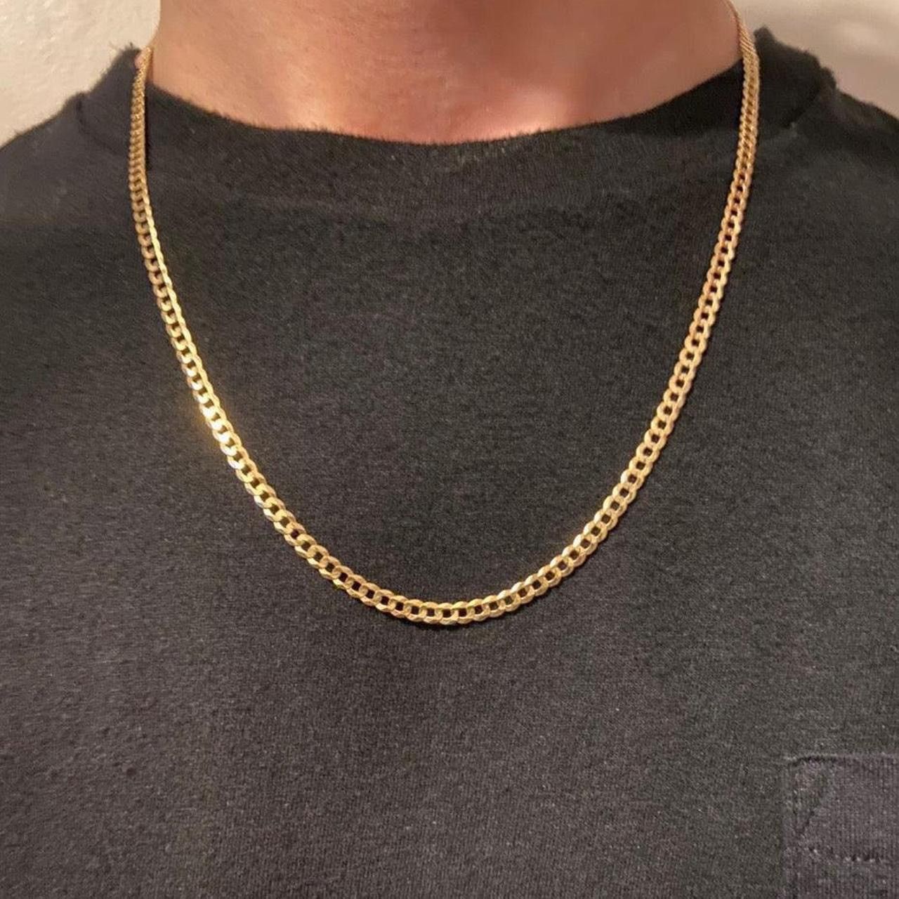 image of Gold Chain Solid Real 14K Gold Cuban Link Chain 20In 4Mm Stamped 14K, Men's